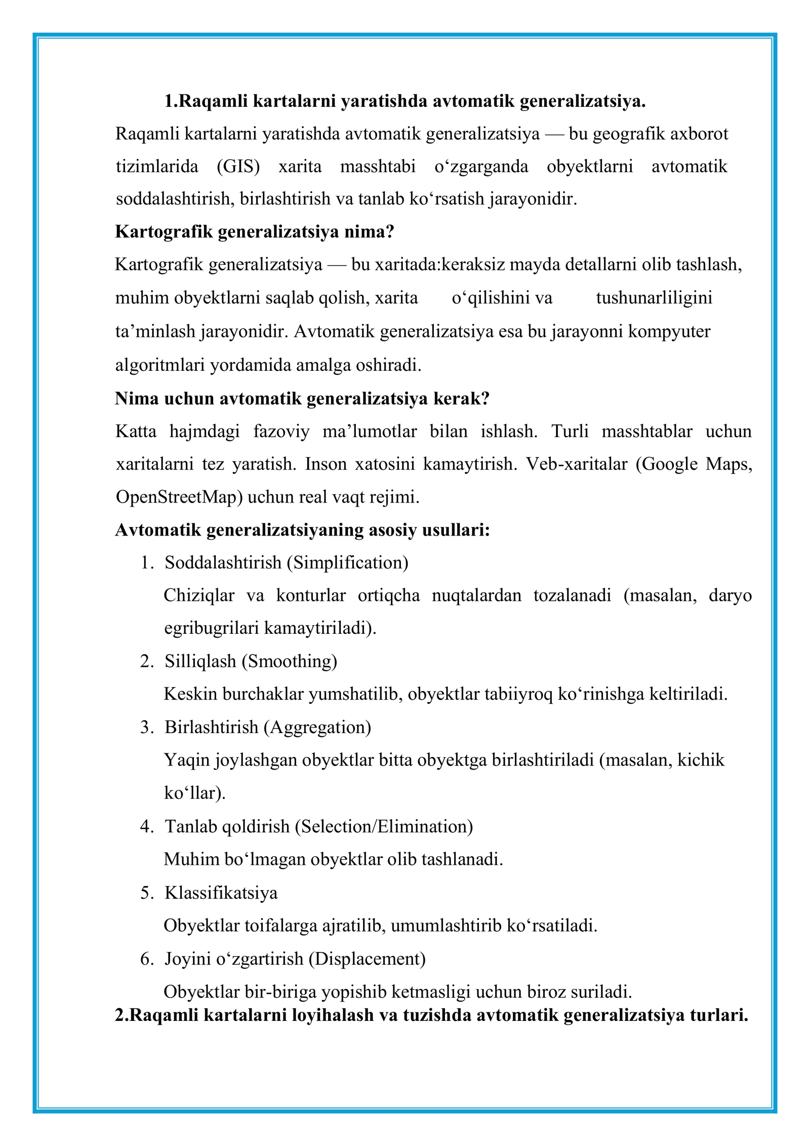 Raqamli kartalarni yaratishda ArcGISda generalizatsiya metodlarini qo‘llash. 3