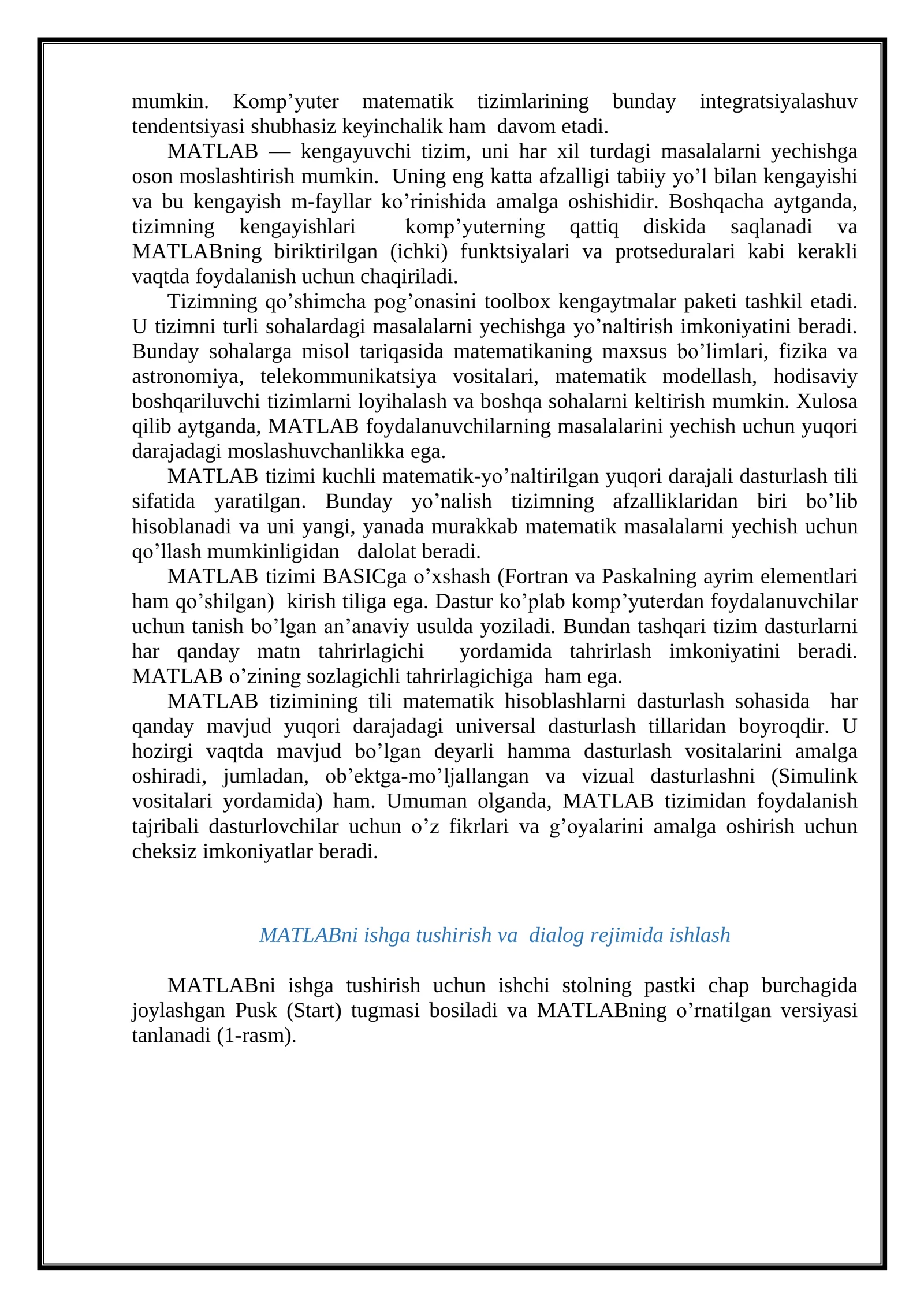 MATLAB tizimining imkoniyatlari 3
