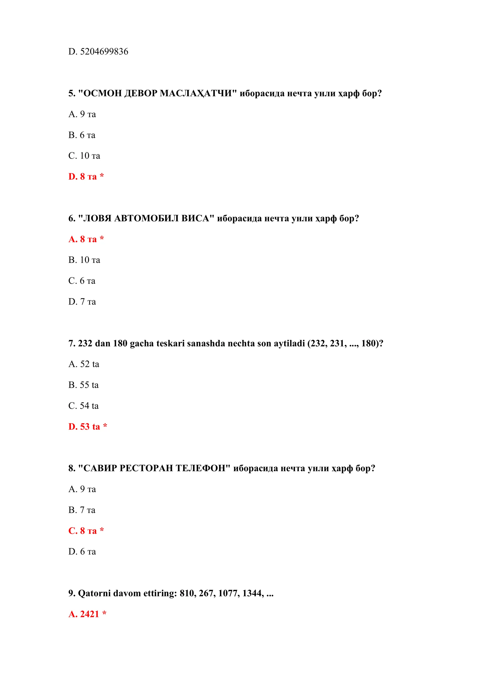 BOJXONA TEST JAVOBLARI 3