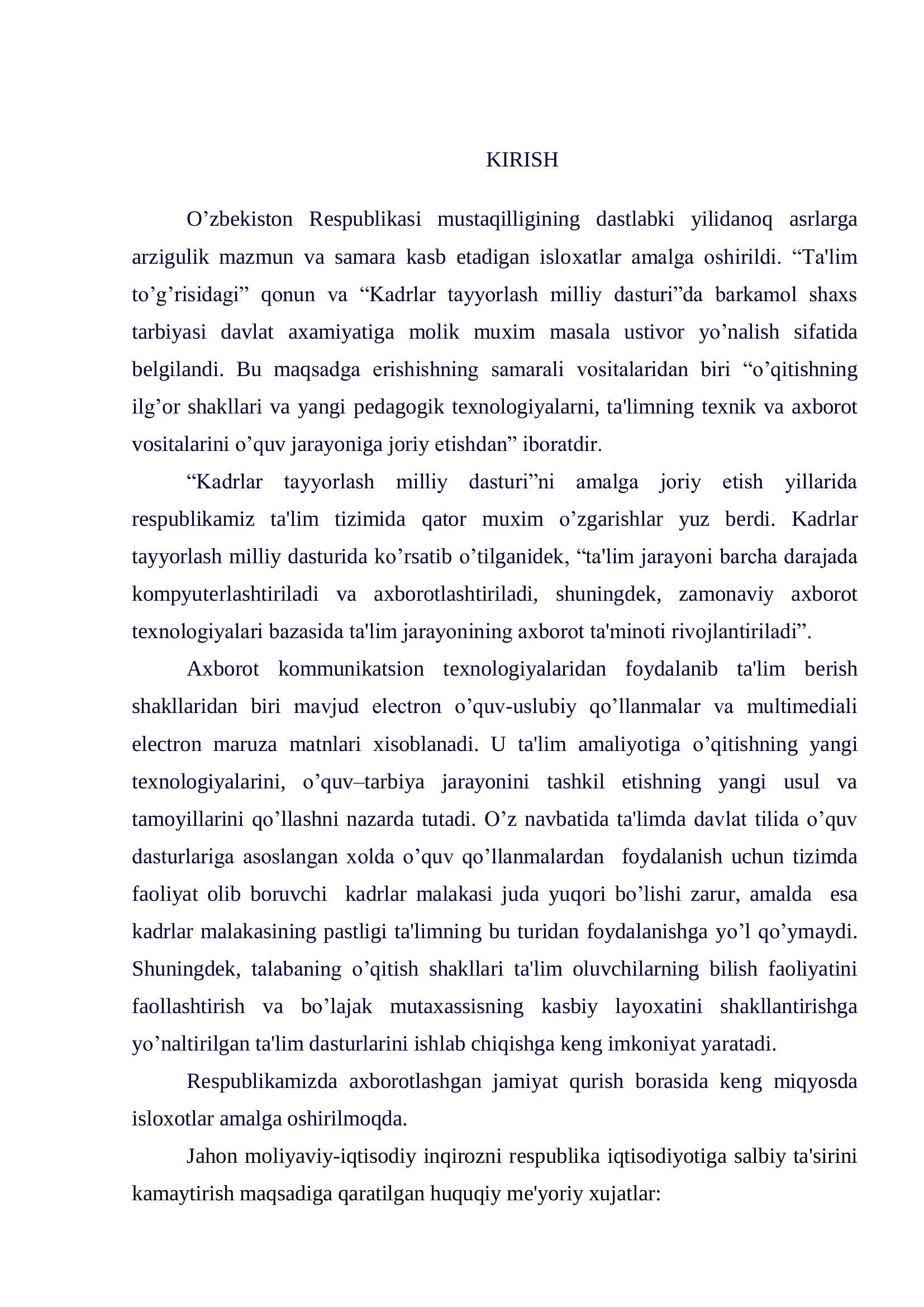 "OB’EKTGA MO’LJALLANGAN DASTURLASH TEXNOLOGIYALARIDAN FOYDALANIB O’QUV-USLUBIY KOMPYUTER DASTURINI YARATISH" 3