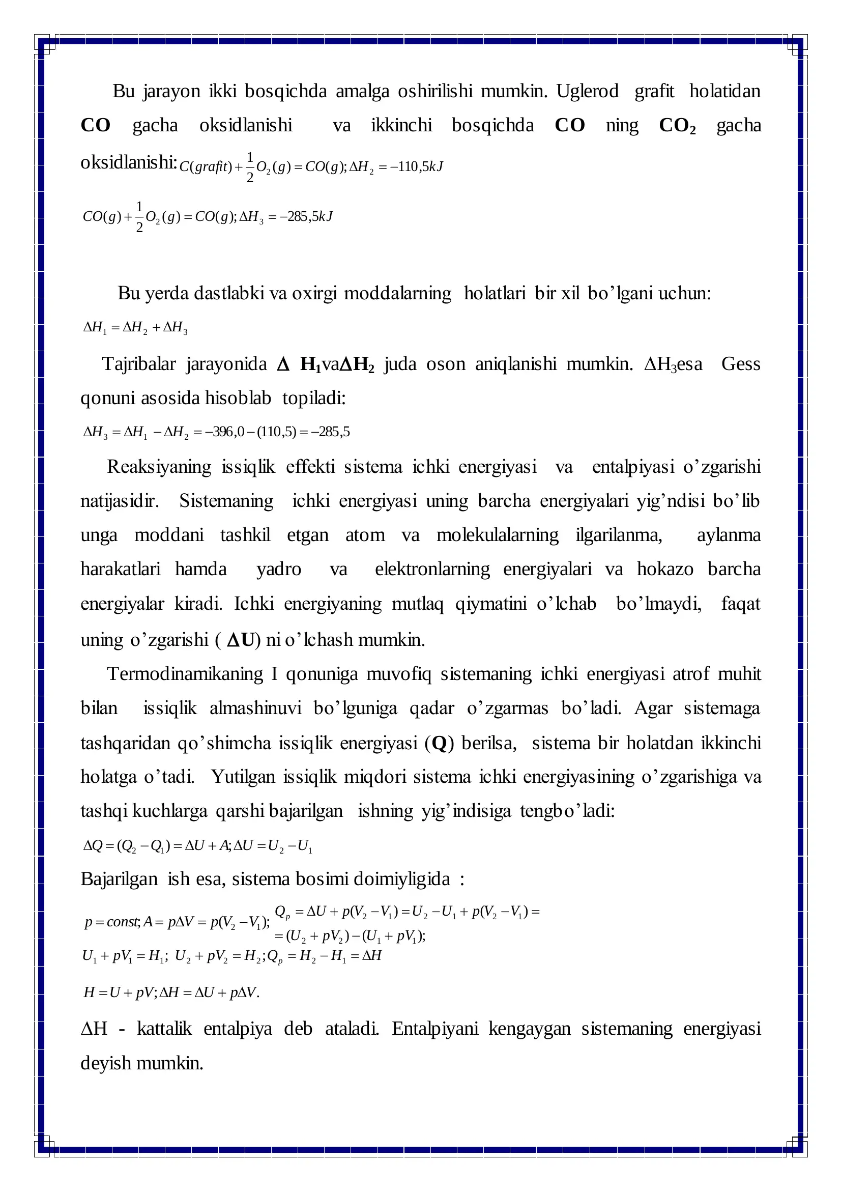 Kimyoviy reaksiyalarning energetikasi va yo’nalishi 3
