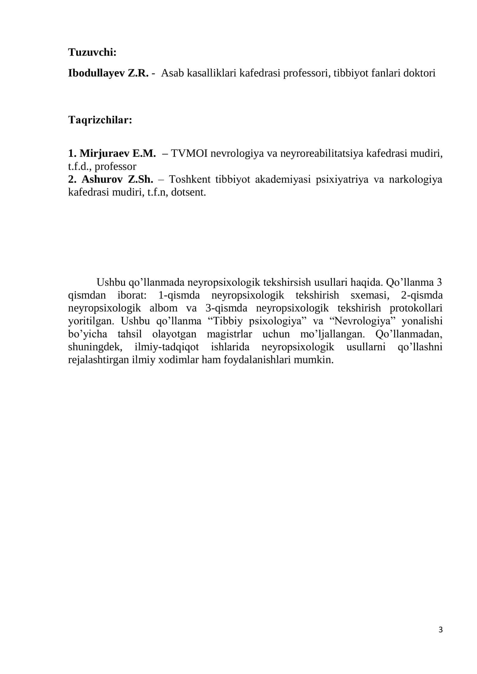 NEYROPSIXOLOGIK TEKSHIRISH USULLARI MAGISTRLAR UCHUN QO’LLANMA 3