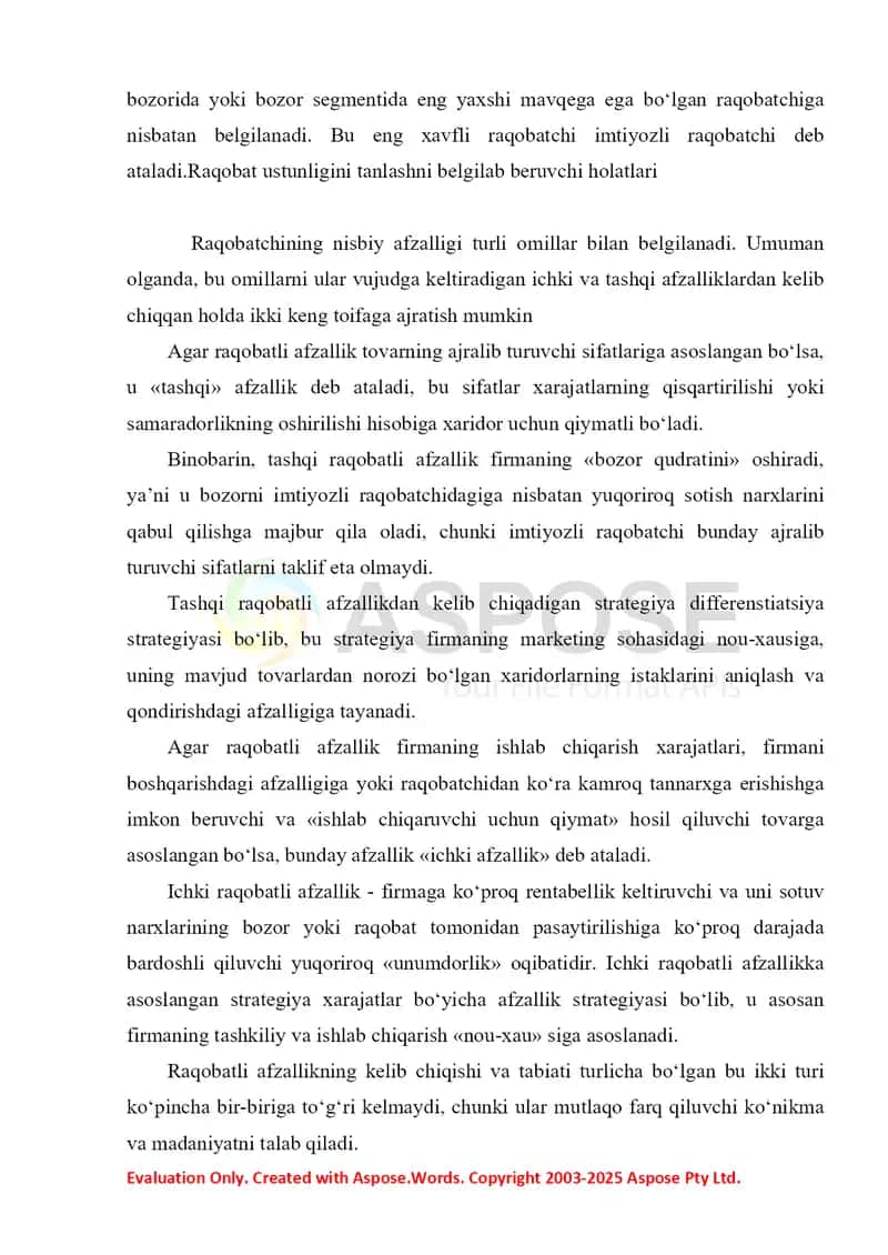 Raqobatli ustunliklar va uni egallash konsepsiyasi 3