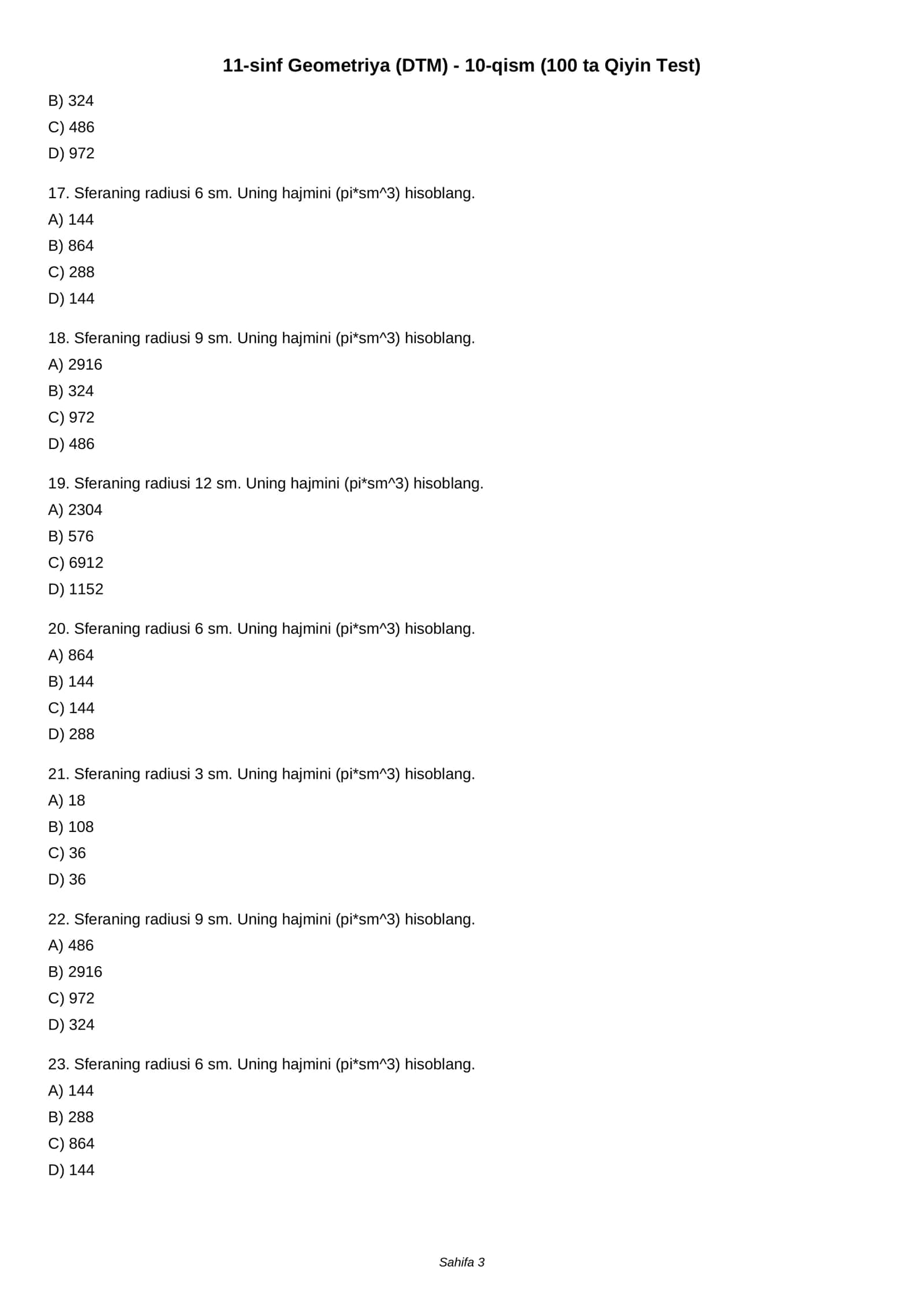 11-sinf Geometriya (DTM) - 10-qism (100 ta Qiyin Test) 3