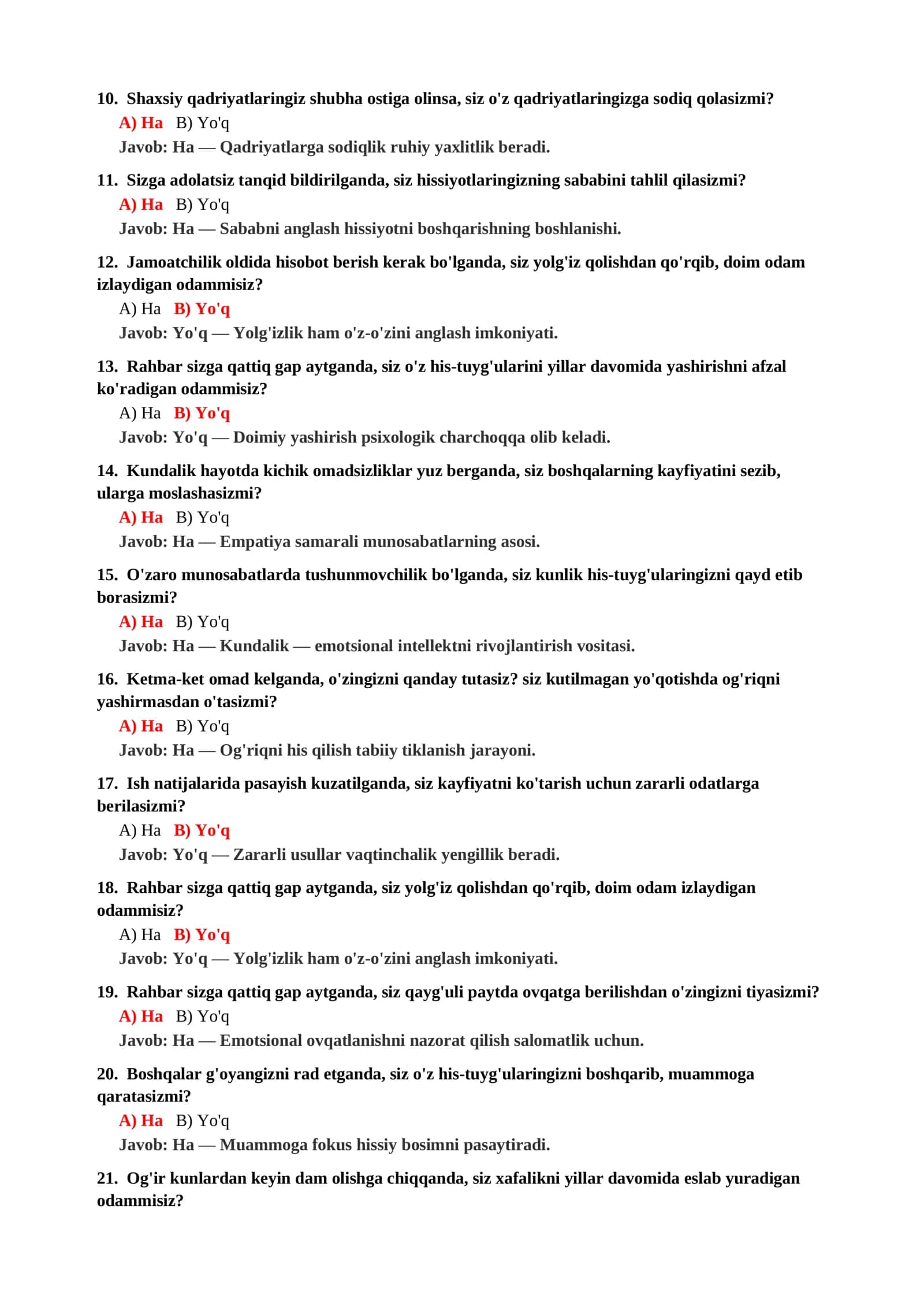 Ranjishga moyillikni aniqlash psixologik testi 3