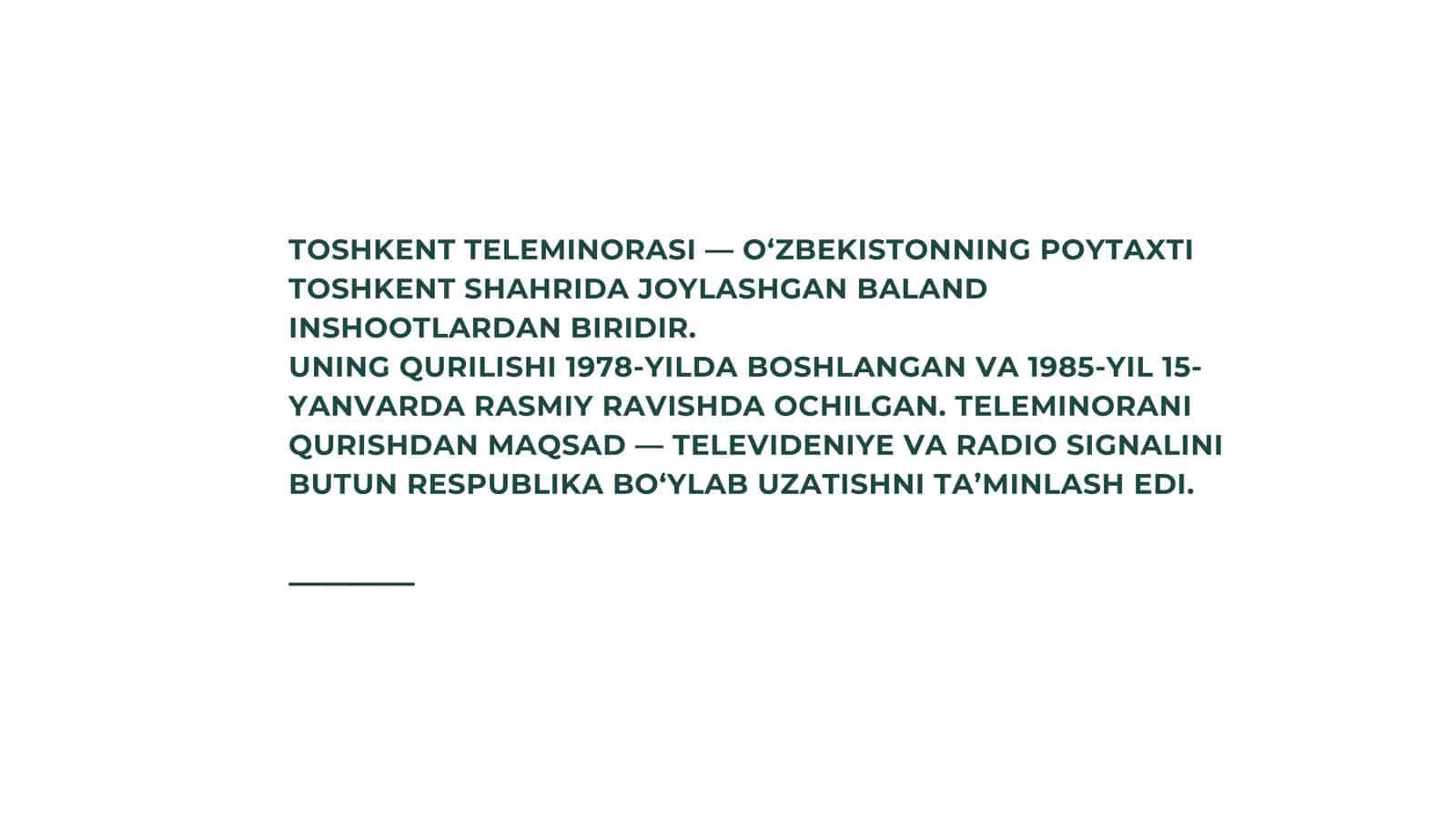 Toshkent teleminorasi haqida 3