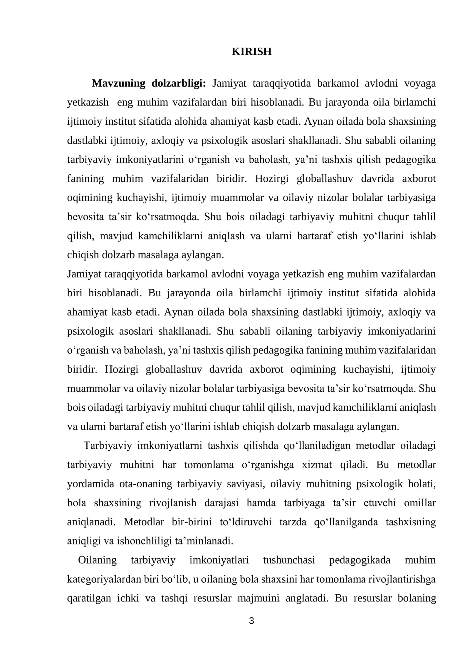 Oilaning tarbiyaviy imkoniyatlarini tashxis etishda foydalaniladigan metodlar mazmuni 3