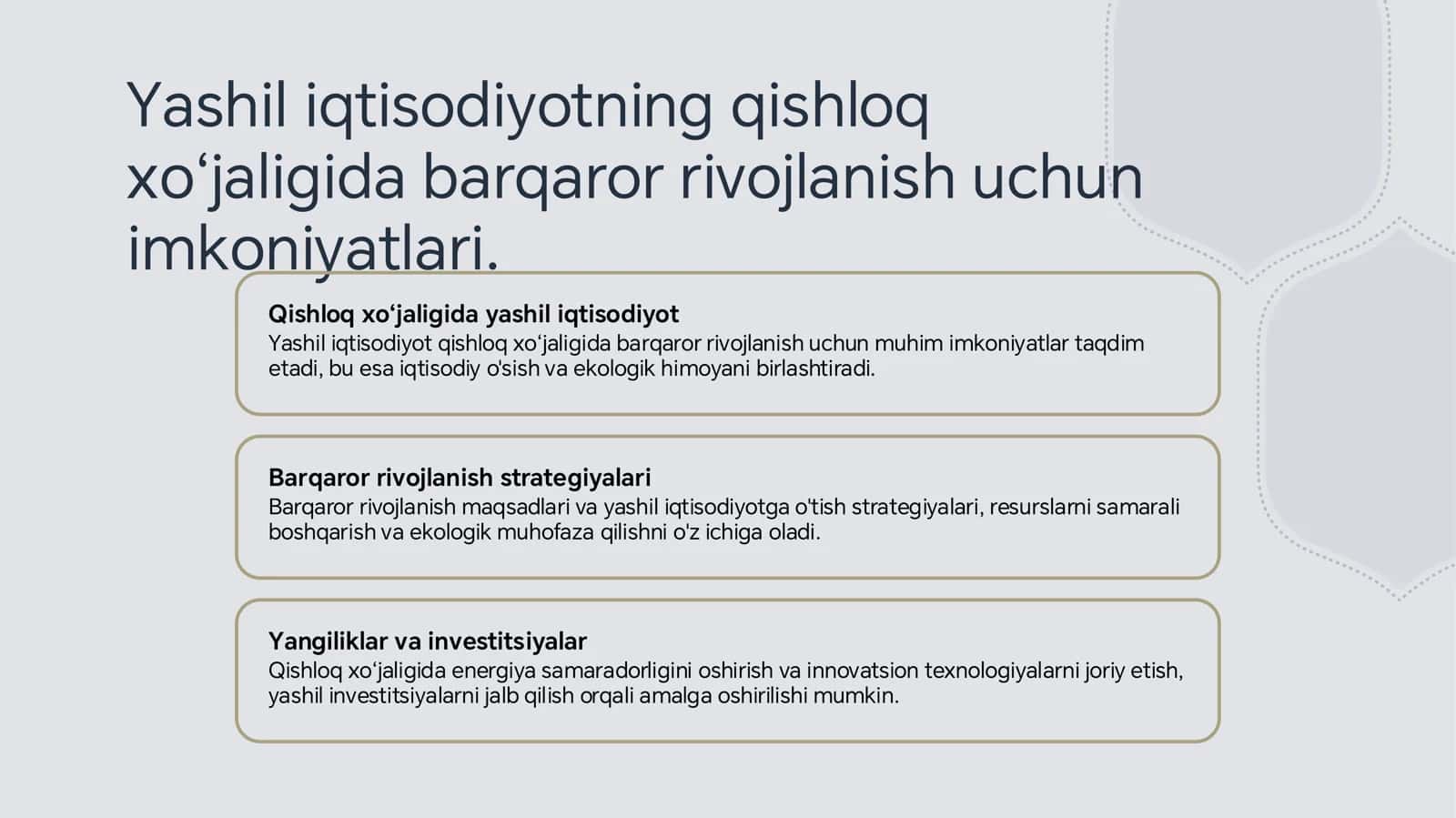 Qishloq xo'jaligini yashil iqtisodiyot asosida rivojlantirish 3