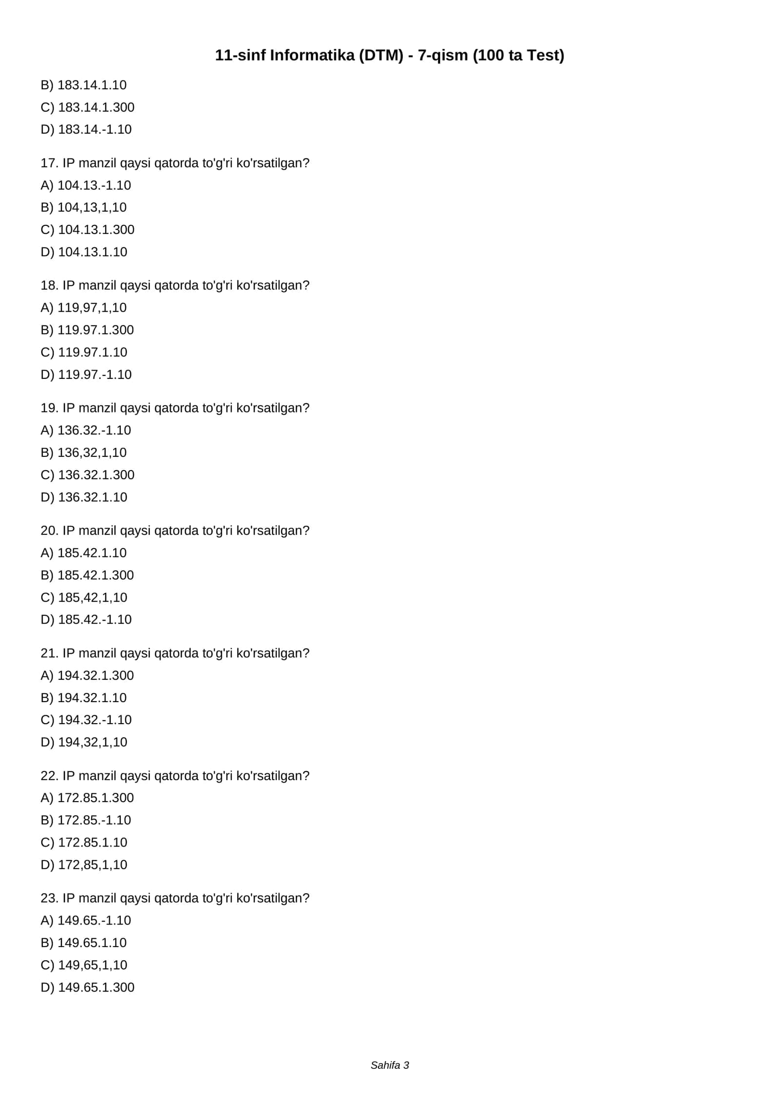 11-sinf Informatika (DTM) - 7-qism (100 ta Test) 3