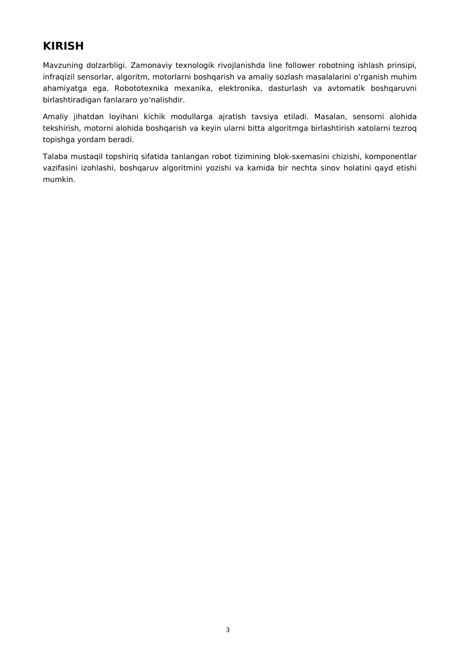 KURS ISHI CHIZIQ BO‘YLAB YURUVCHI ROBOT 3