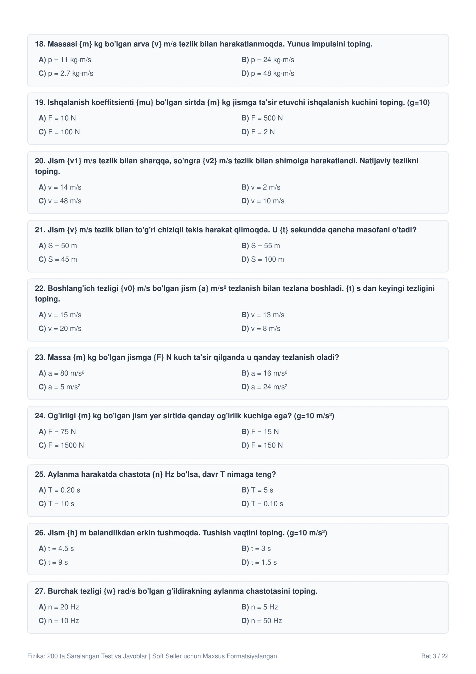 FIZIKADAN 200 TA TEST 3