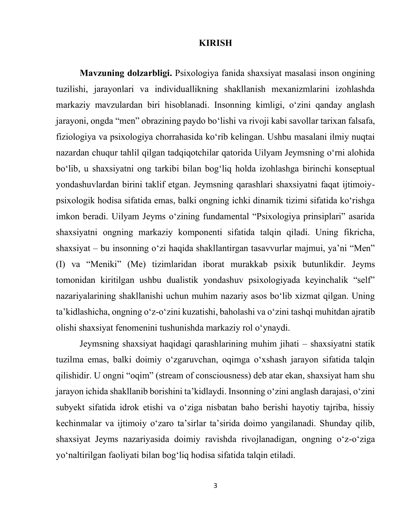 Ong psixologiyasida shaxsiyat tushunchasi (Jeyms) 3