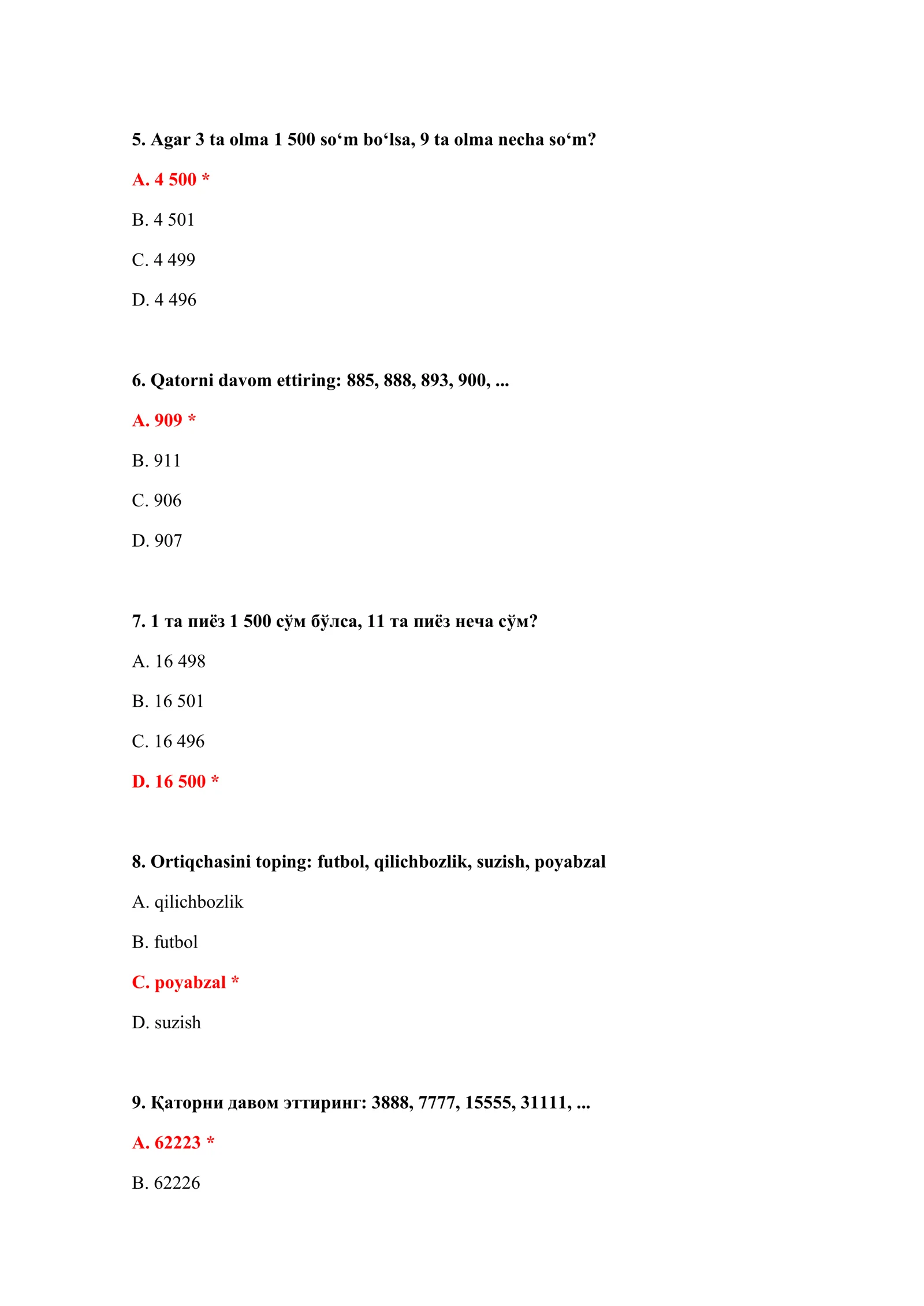 BOJXONA TESTLARI JAVOBI 3