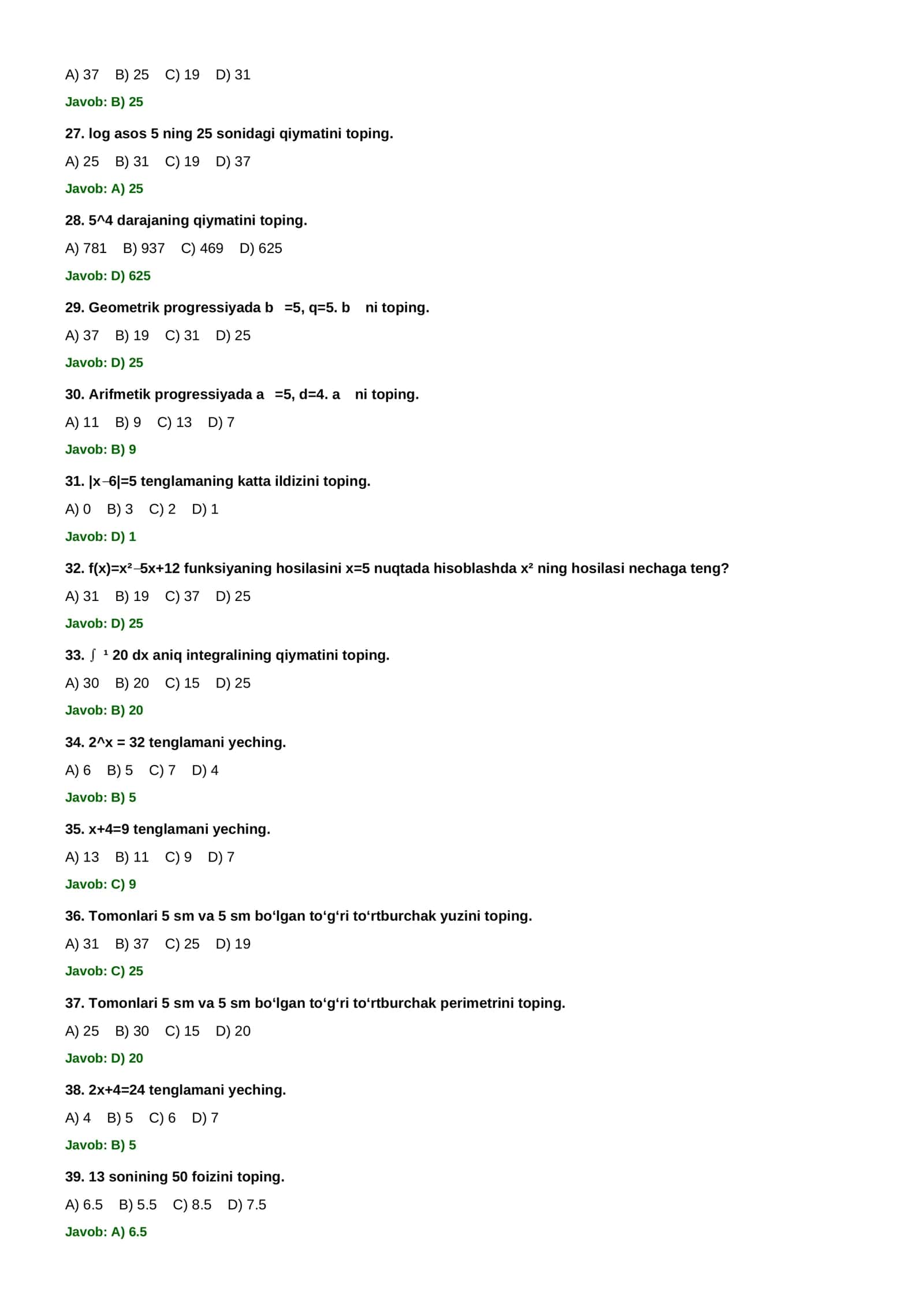 10–11-SINF MATEMATIKA — 1000 TA MURAKKAB TEST VA JAVOBLARI 3