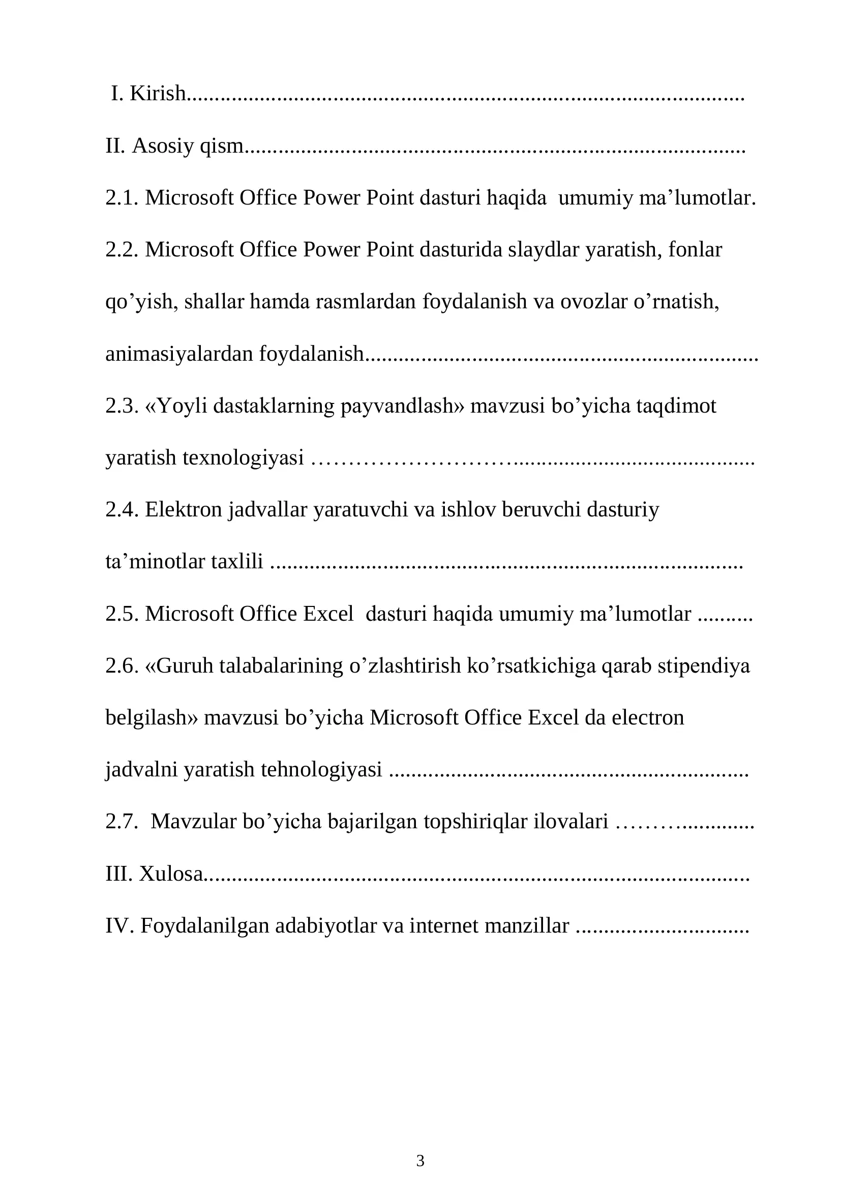 Infоrmatika va axbоrоt texnоlоgiyalari, Microsoft Office dasturlari 3