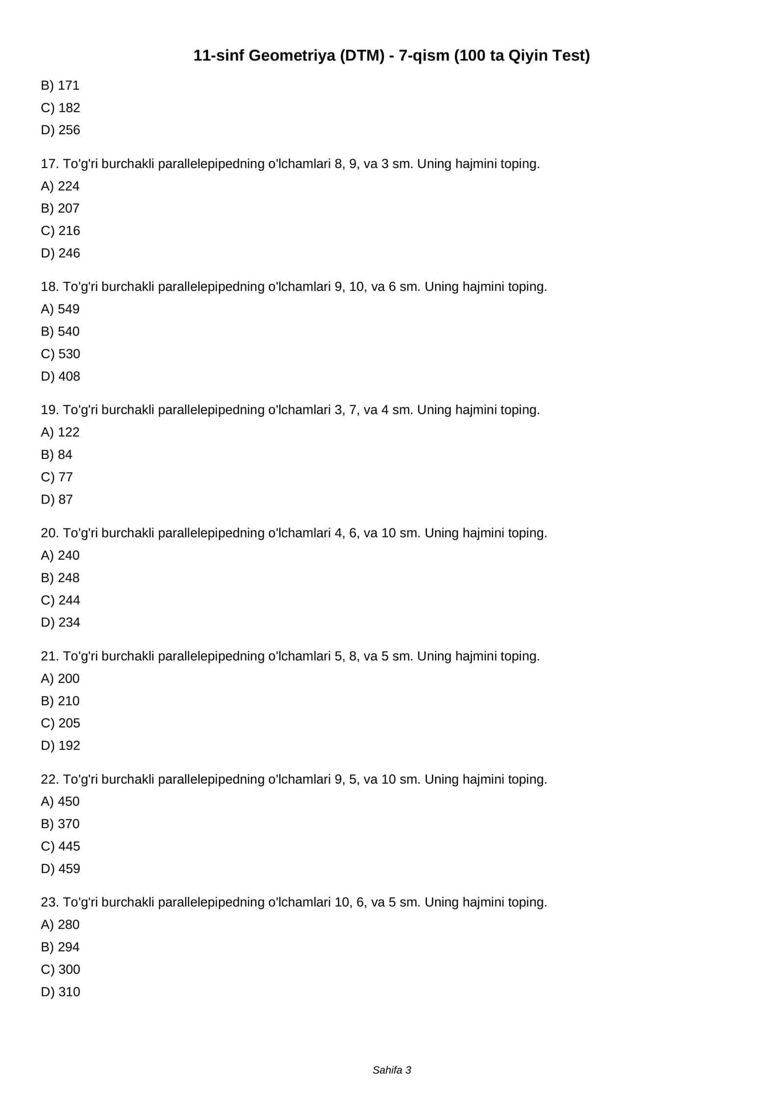 11-sinf Geometriya (DTM) - 7-qism (100 ta Qiyin Test) 3
