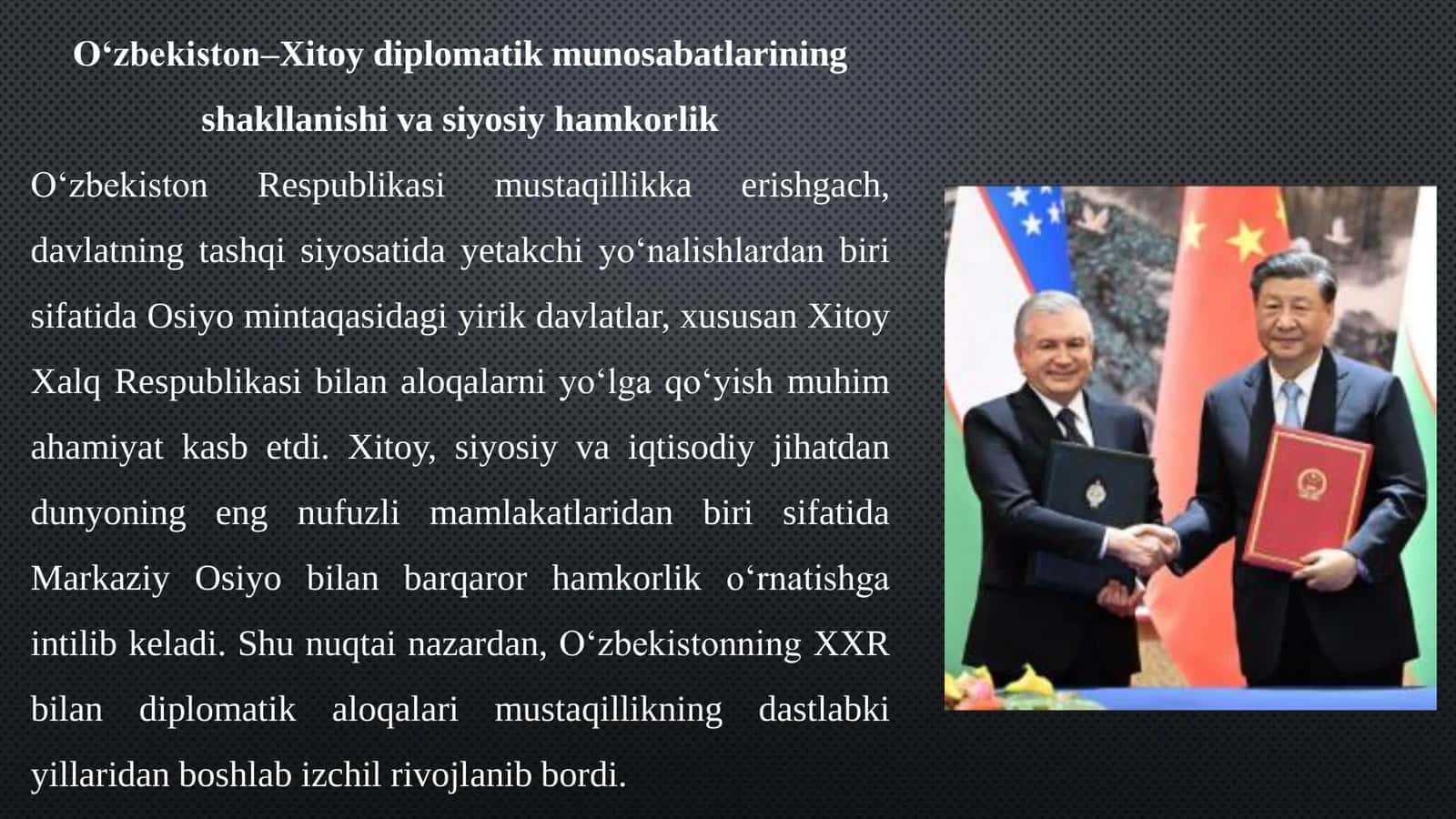 OʻZBEKISTONNING XXR ( XITOY XALQ RESPUBLIKASI) BILAN ALOQALARI 3