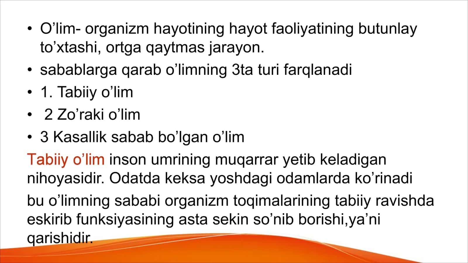 O’lim haqida tushunchalar.O’lim turlari,klinik, morfologikbelgilari. 3