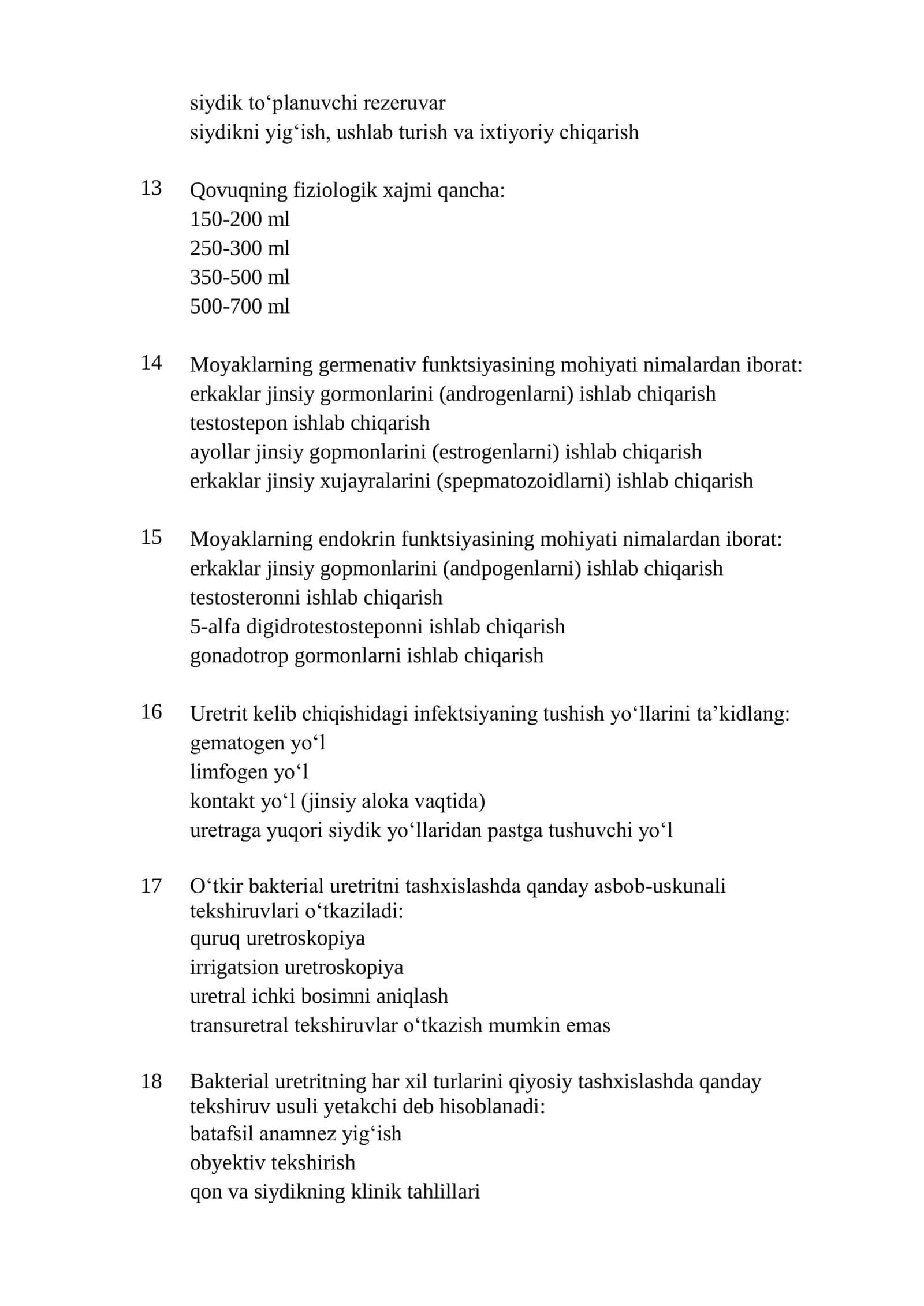 Urologiya mutaxassisligi boʻyicha shakllantirilgan test savollari. ARGOS 3