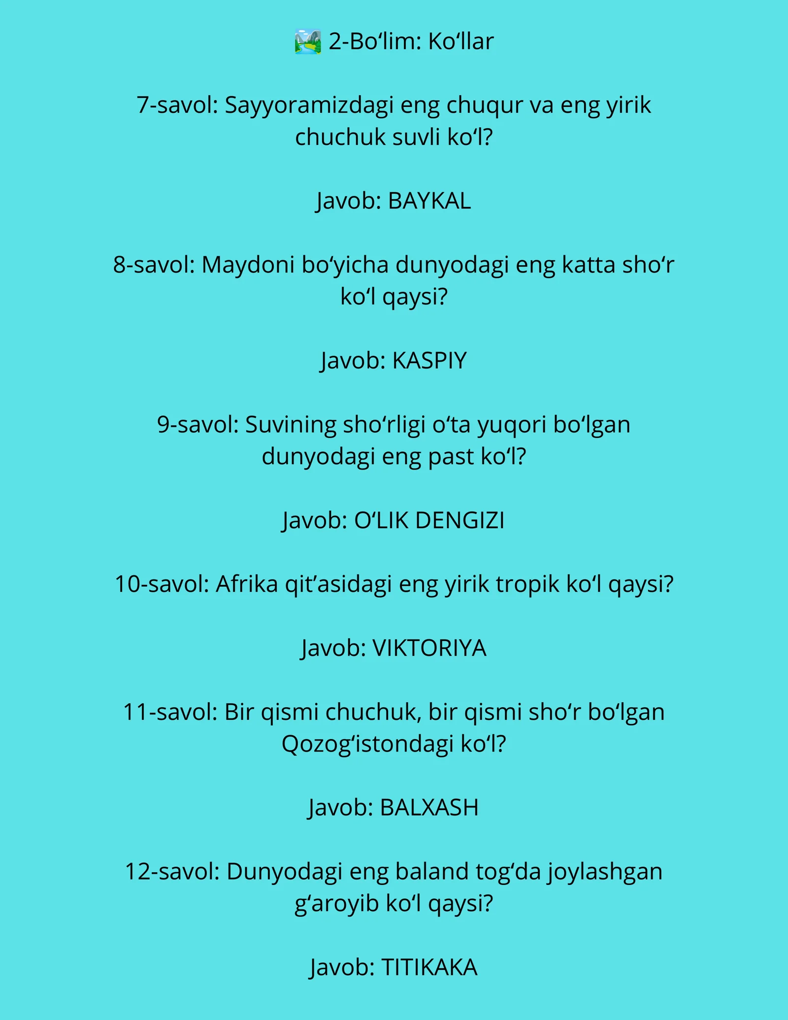 Geografiya boʻyicha savol javoblar 3
