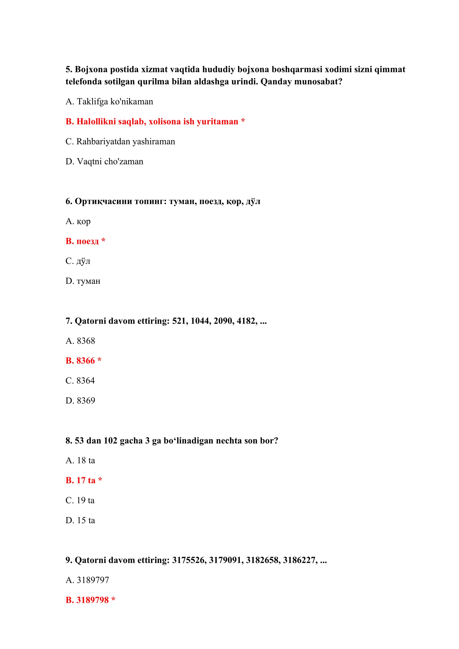 TEST SAVOLLARI VA JAVOBLARI BILAN 3