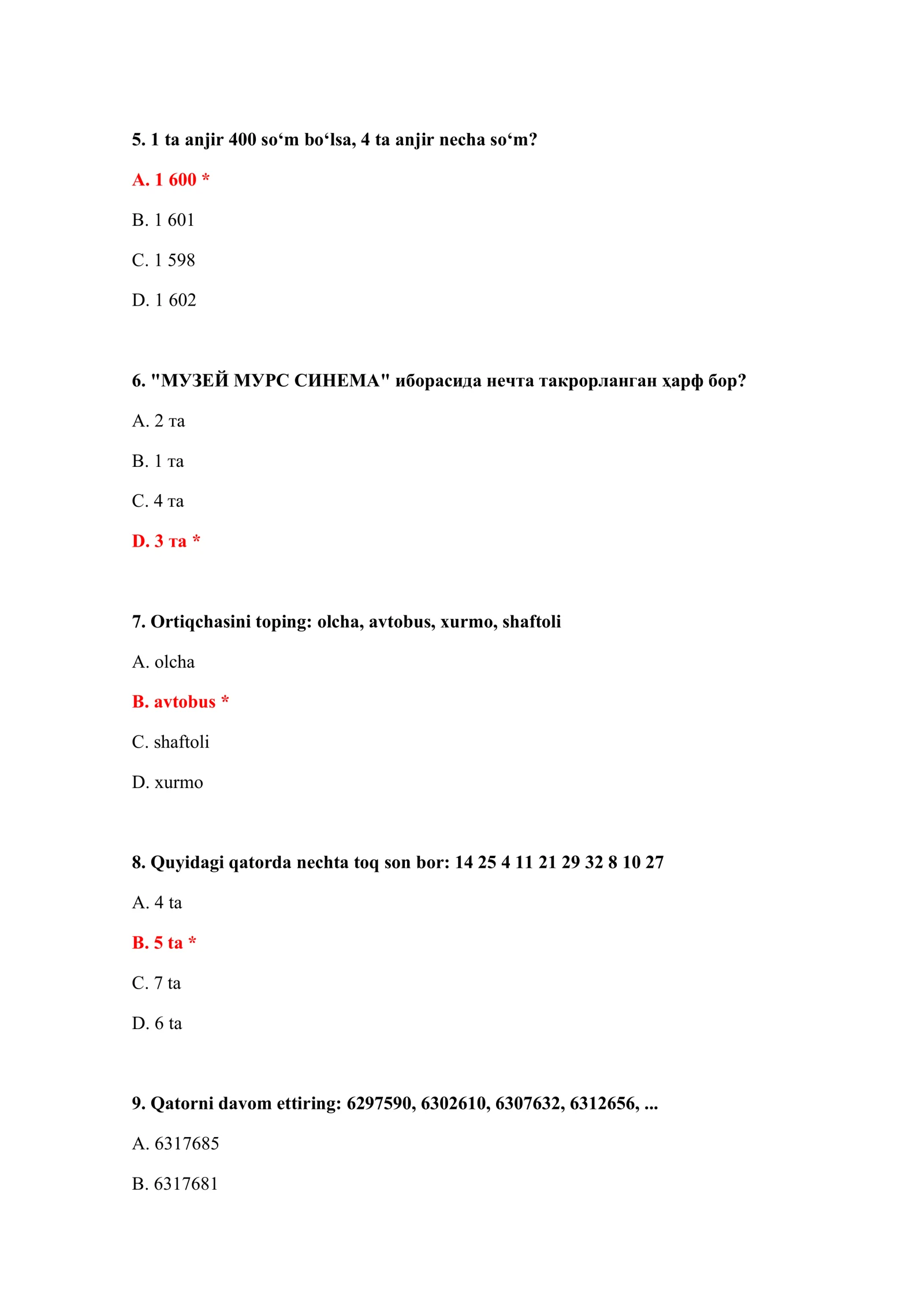 BOJXONA IQ TEST SAVOLLARI PDF 3