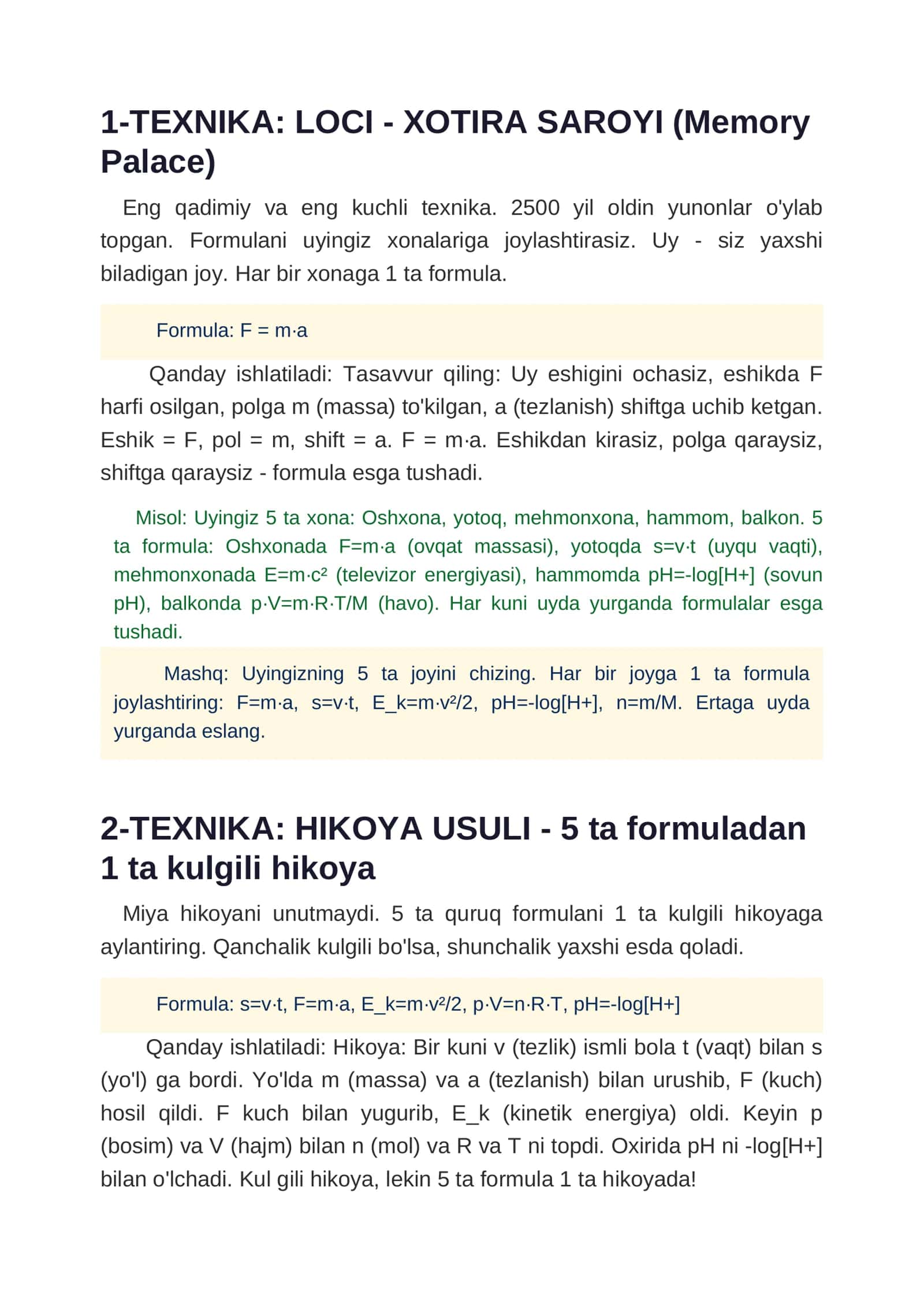 Xotira Texnikalari 20 ta Usul (Formulalarni Unutmaslik) 3