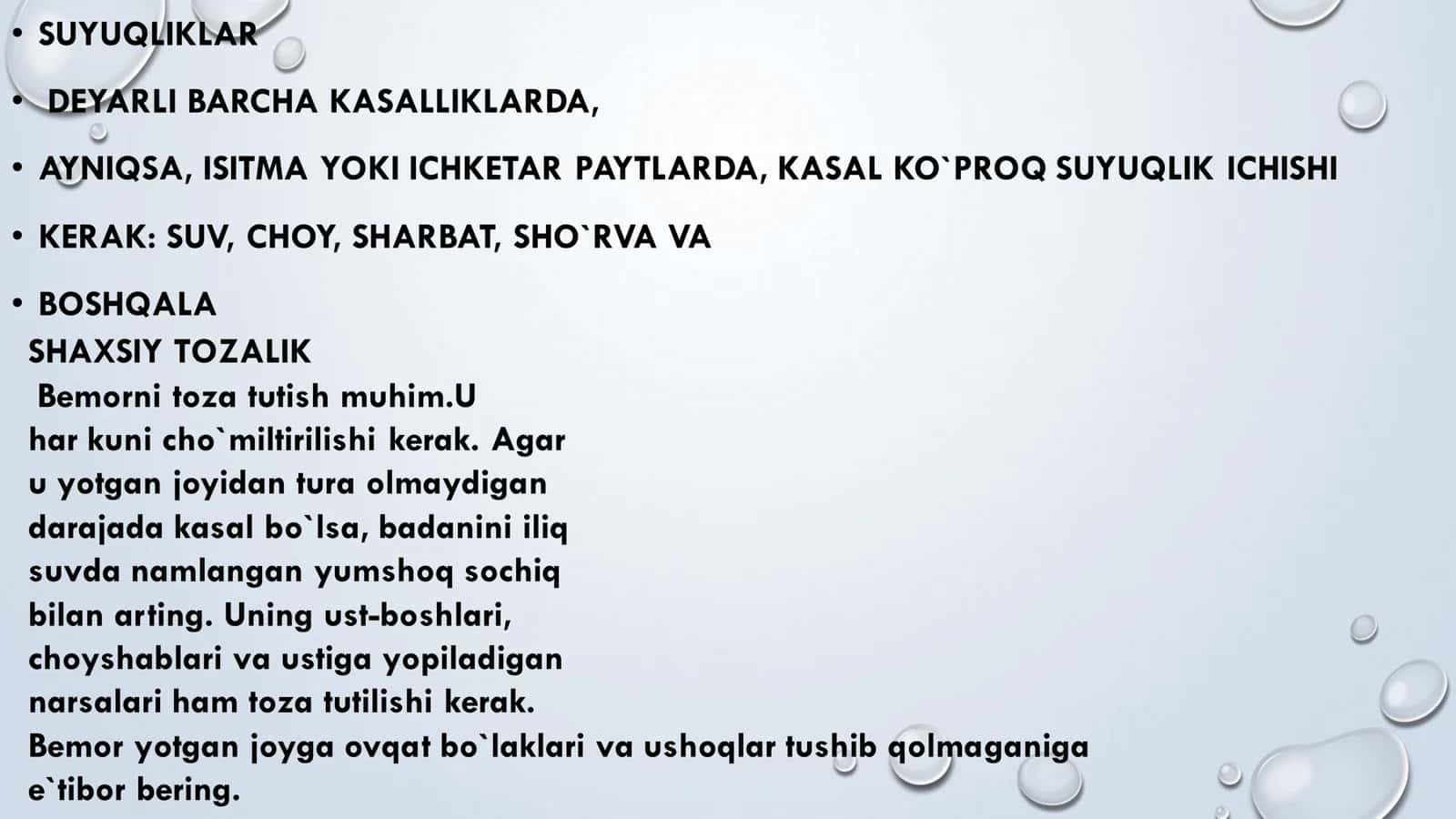BEMORLARNI UMUMIY PARVARISHLASH Taqdimot (37) 3