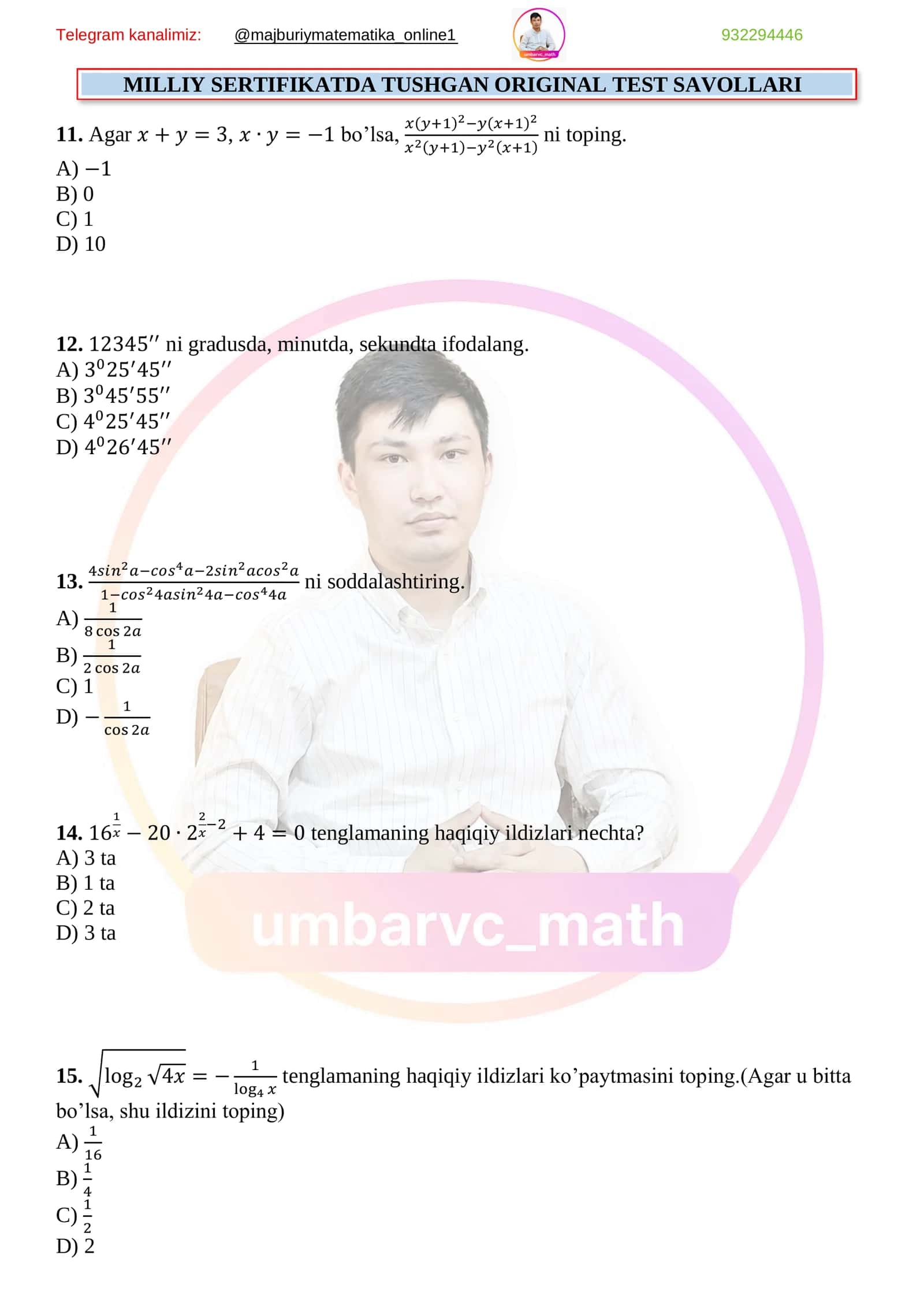 MILLIY SERTIFIKATDA TUSHGAN ORIGINAL TEST SAVOLLARI 3