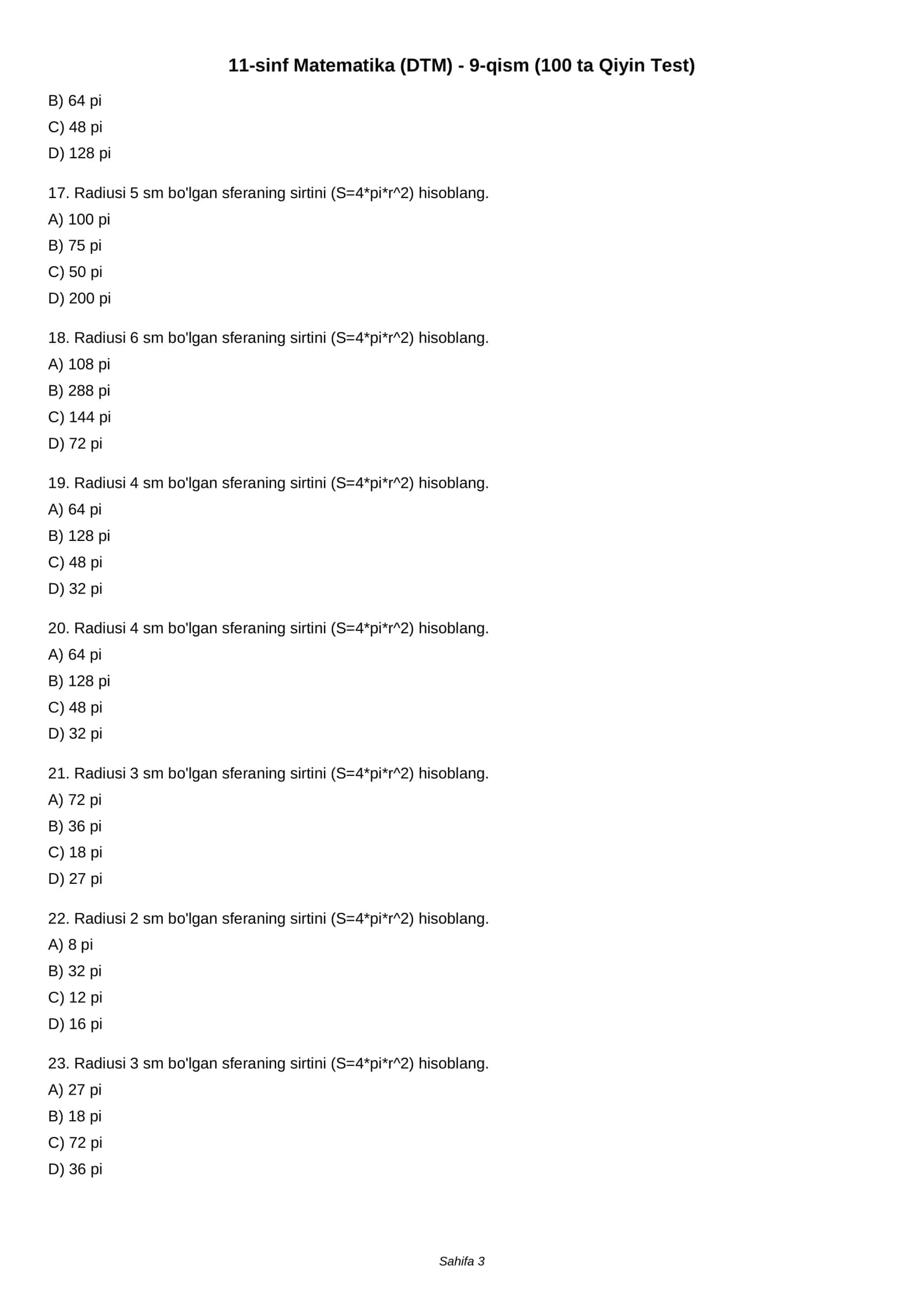 11-sinf Matematika (DTM) - 9-qism (100 ta Qiyin Test) 3