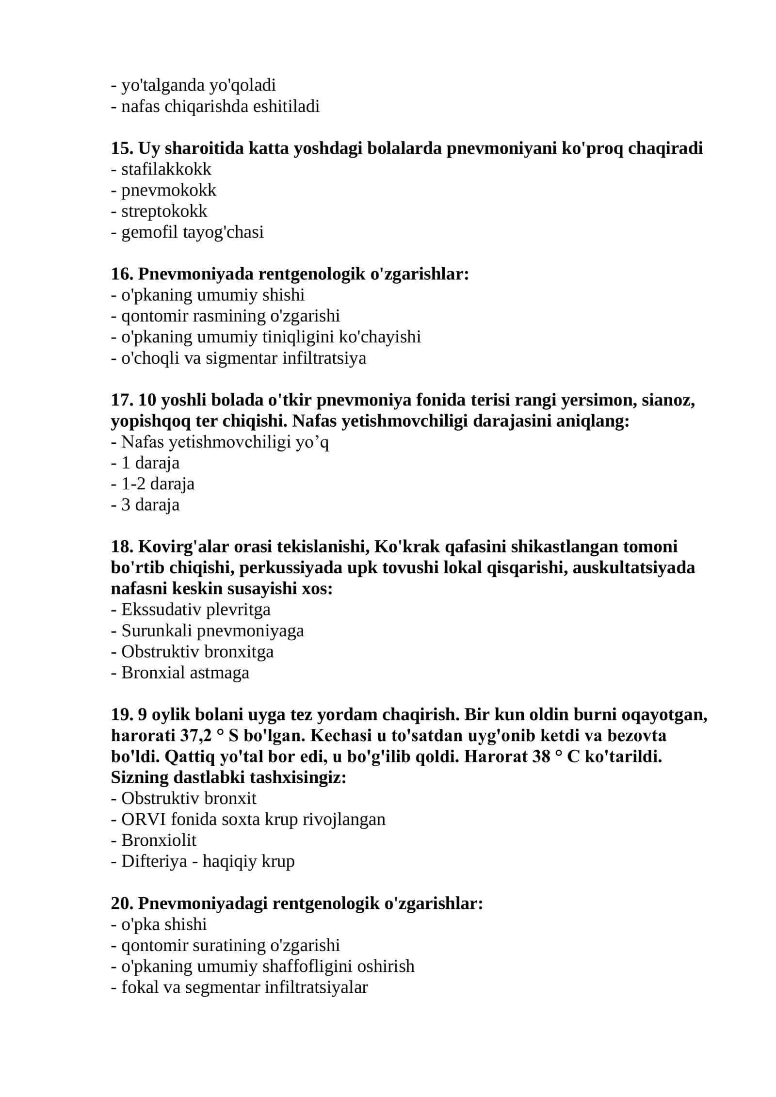 Pediatriya mutaxassisligi bo'yicha shakllantirilgan test savollari argos 3