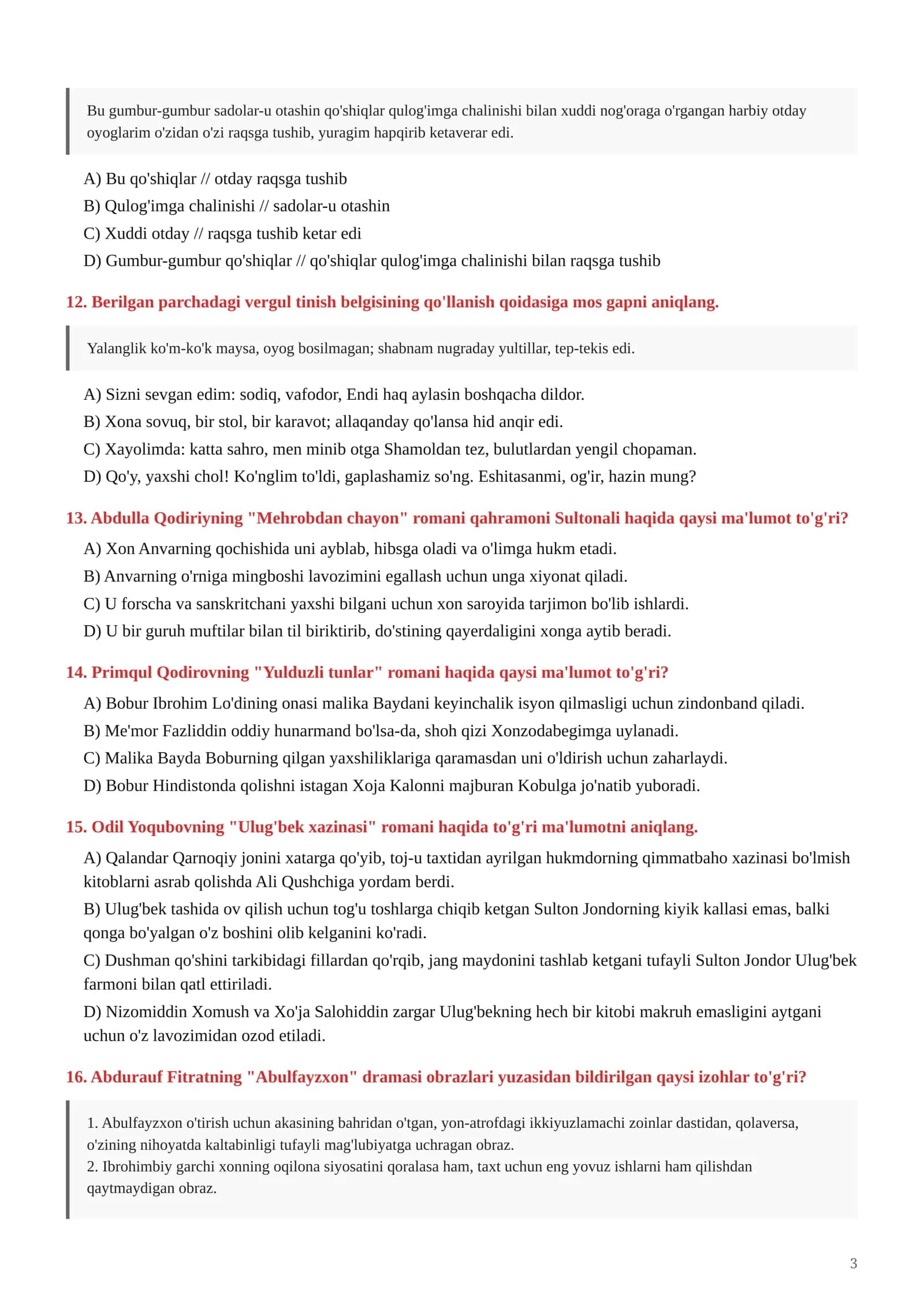 ONA TILI VA ADABIYOT — TEST 3