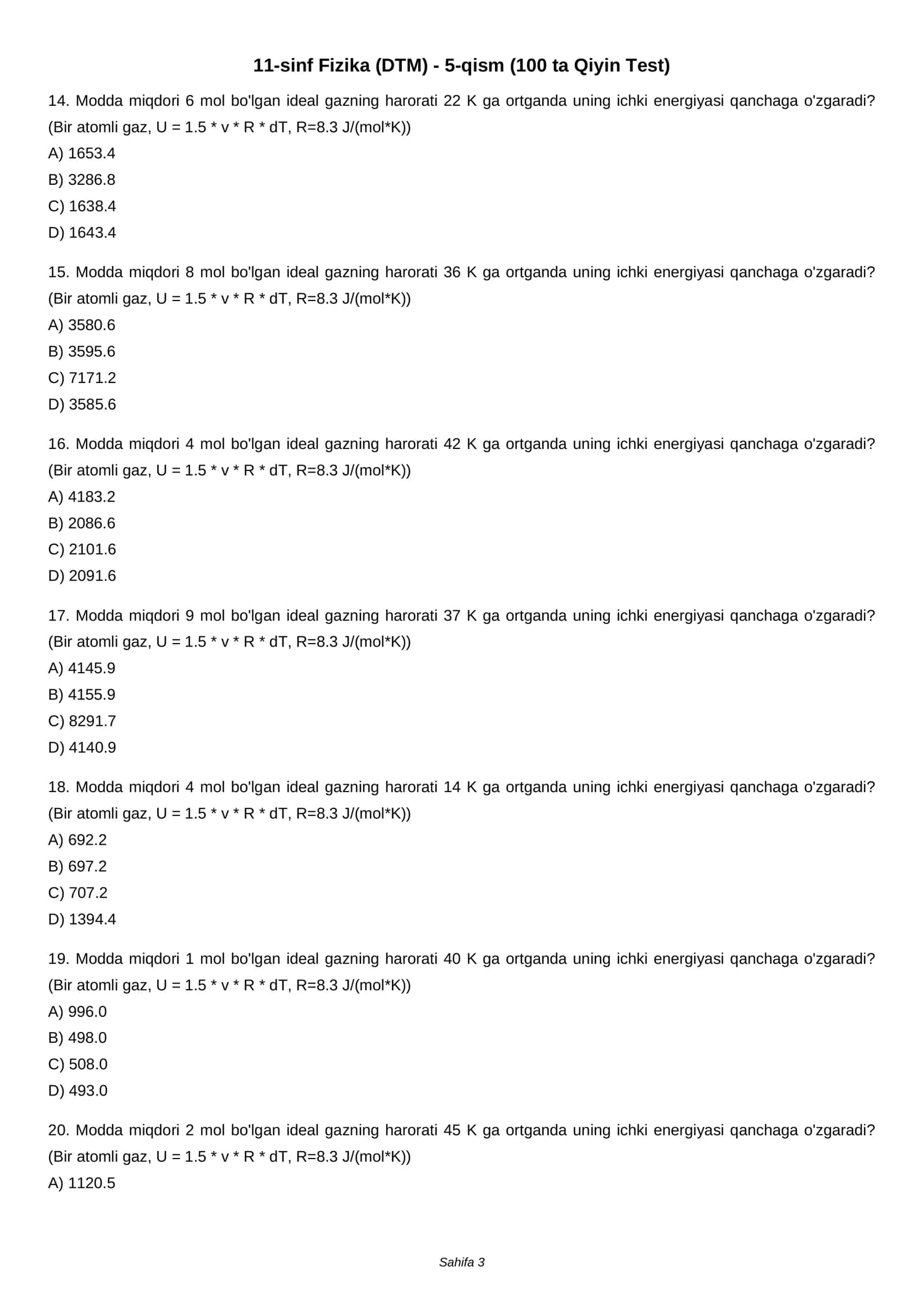 11-sinf Fizika (DTM) - 5-qism (100 ta Qiyin Test) 3