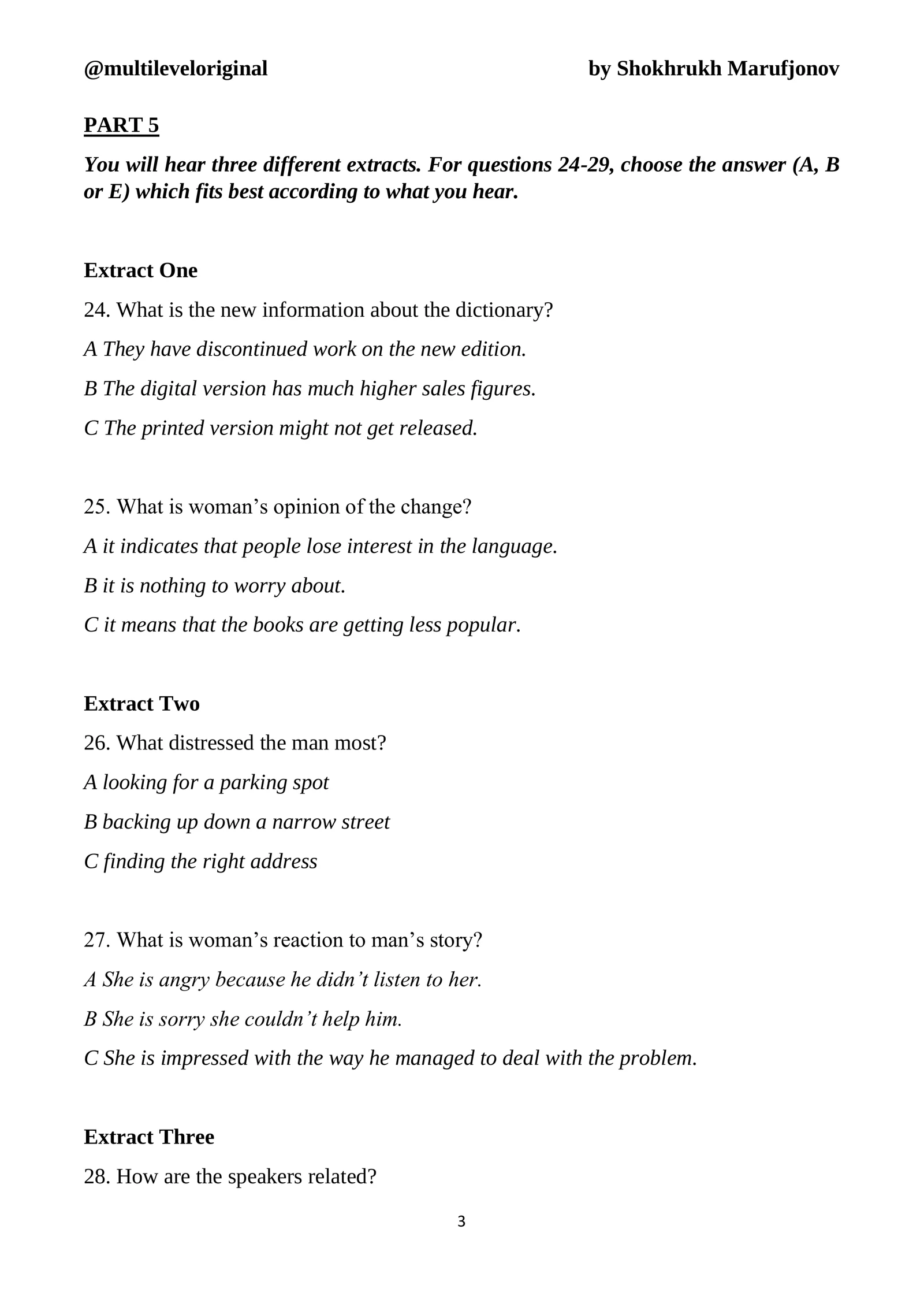 Full mock test (Listening and Reading ) 3