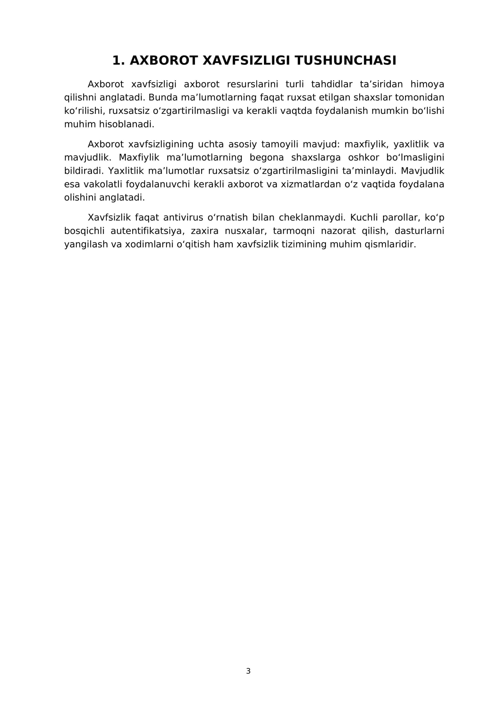 Axborot Xavfsizligi va Kiberhujumlar Referat 3