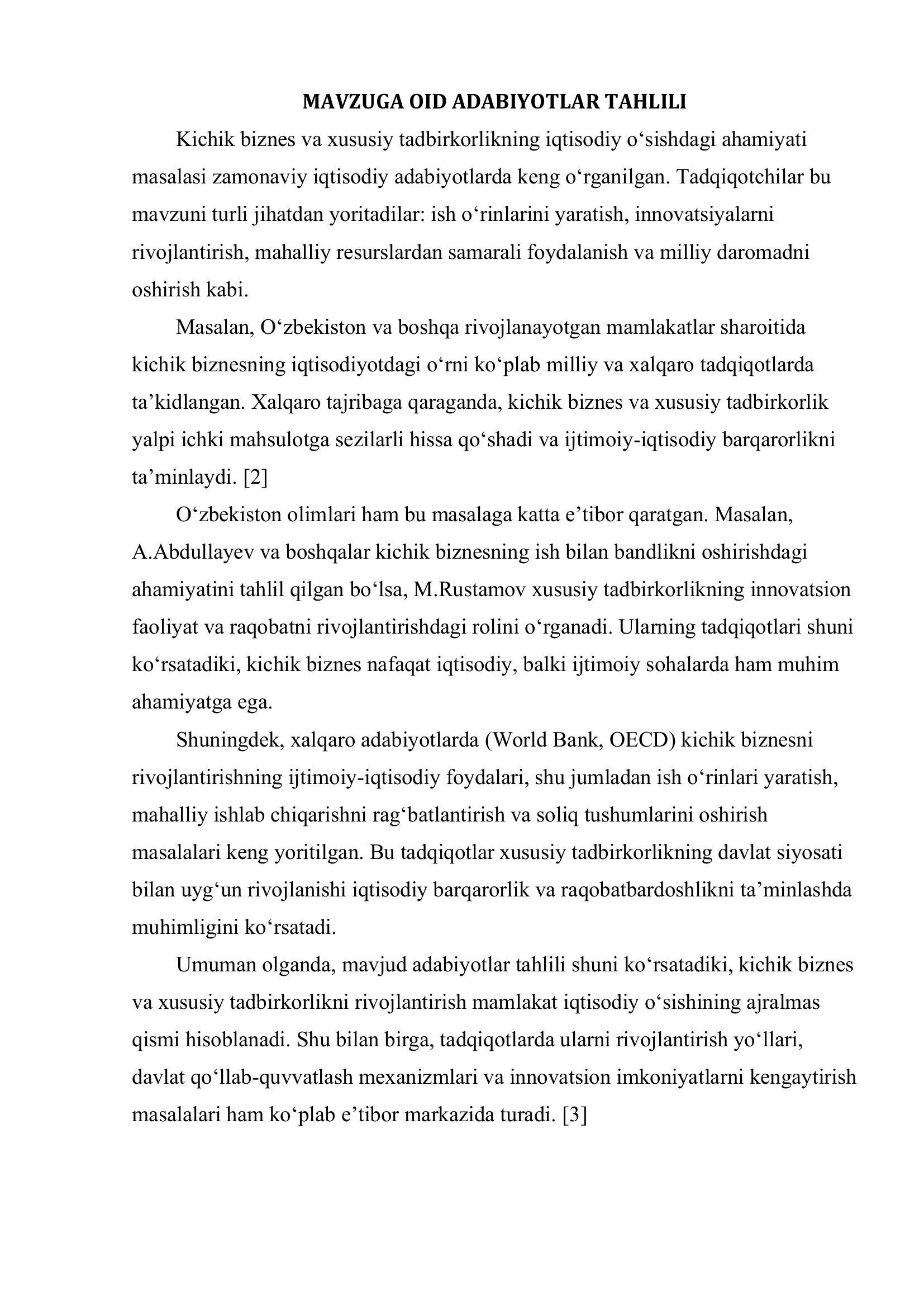 Kichik BIZNES VA XUSUSIY TADBIRKORLIKNING IQTISODIY O‘SISHDAGI AHAMIYATI 3