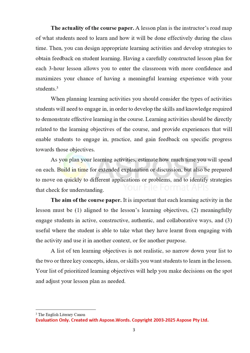 LESSON PLAN AIMS AND TEACHING STRATIGEIS 3