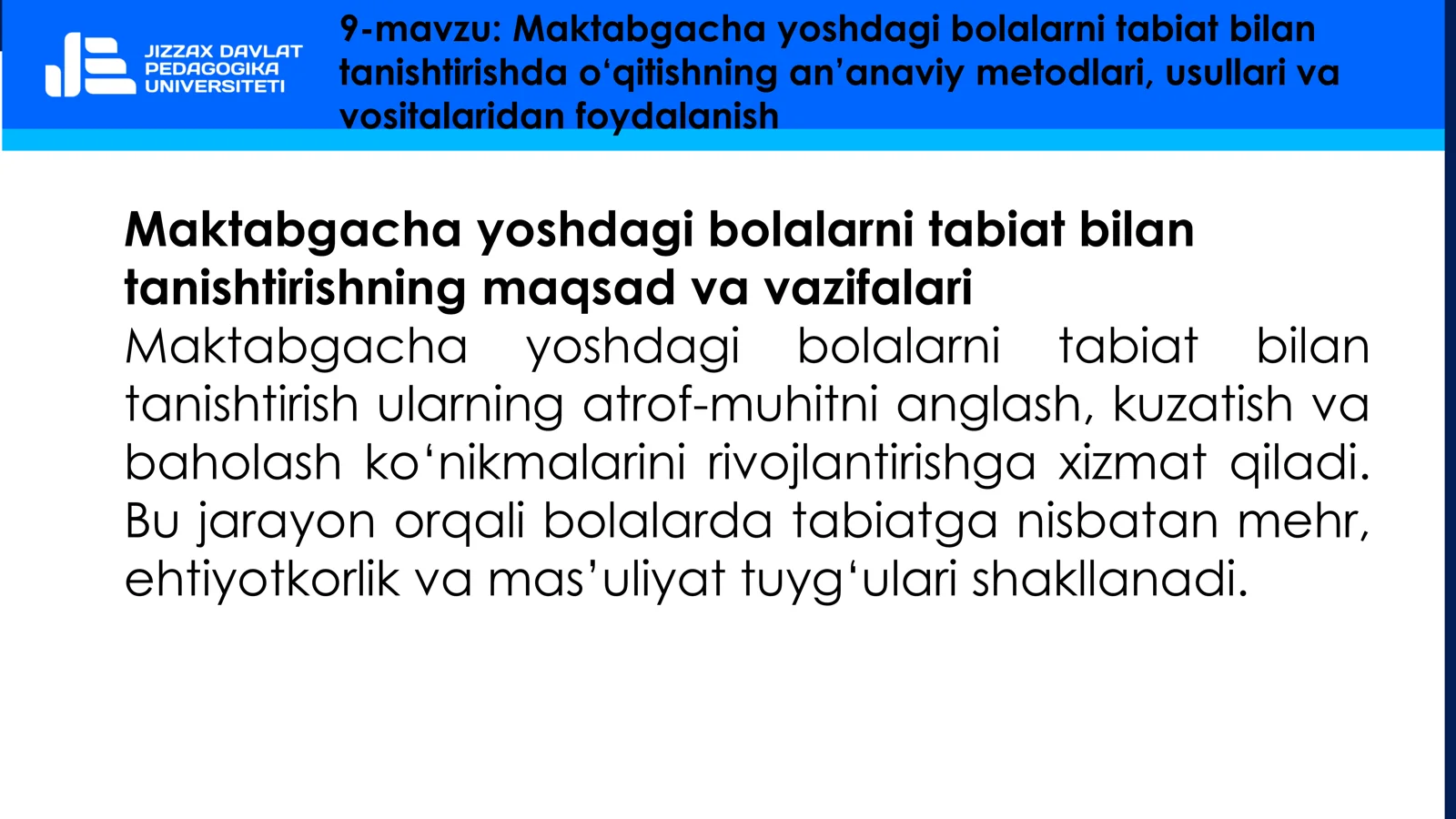 Maktabgacha yoshdagi bolalarni tabiat bilan tanishtirishda o‘qitishning an’anaviy metodlari, usullari va vositalaridan foydalanish 3