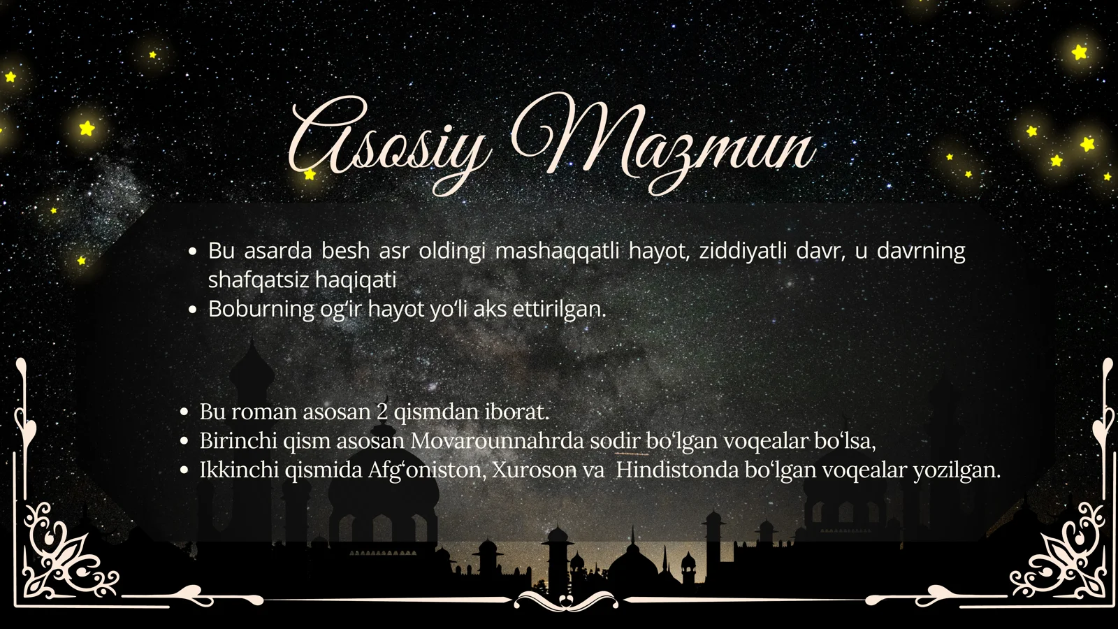 Yulduzli tunlar asar tahlili 3