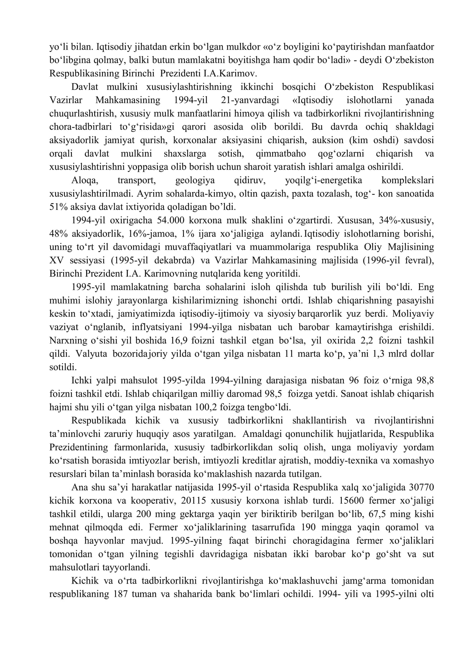 Mustaqillik yillarida O’zbekistondagi ijtimoiy-iqtisodiy o’zgarishlar 3
