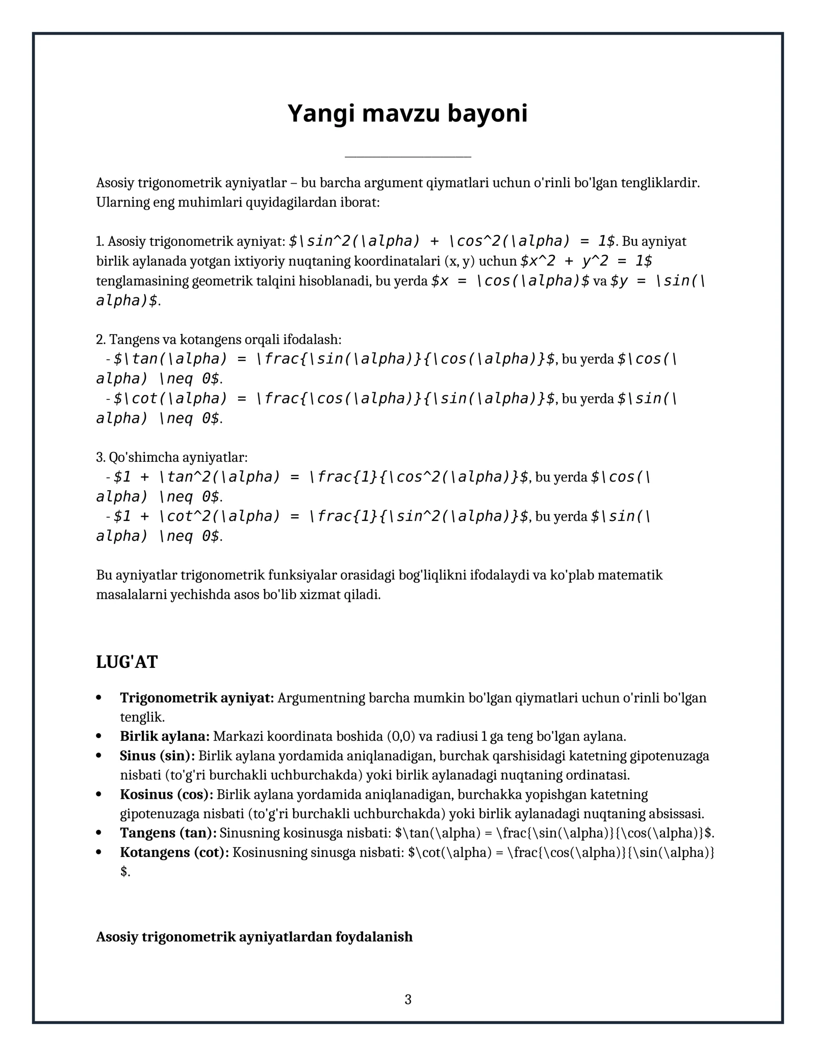 Lesson on Trigonometrik ayniyatlar 3