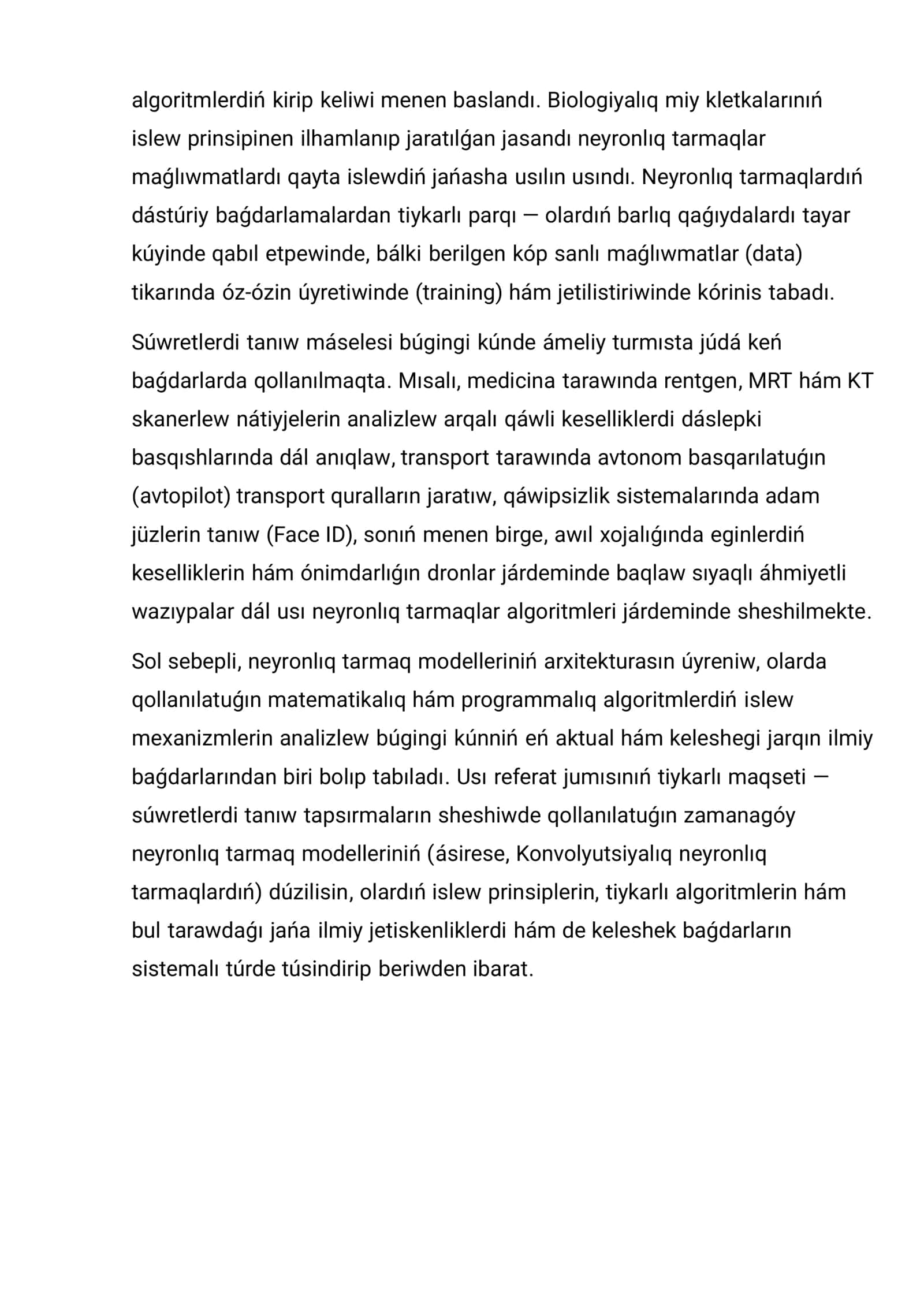 Súwretlerdi tanıw másalelerinde neyronlıq tarmaq 3