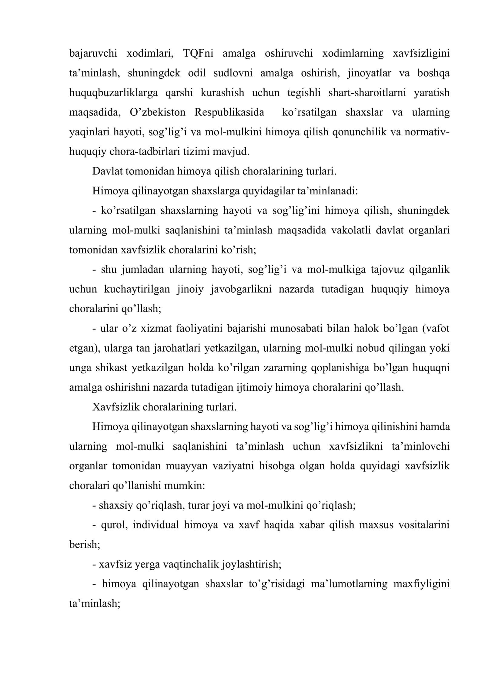 Tezkor-qidiruv faoliyati xodimlari va ularning oila a’zolarining, shuningdek tqfni amalga oshirishga ko’maklashgan shaxslarni ijtimoiy-huquqiy himoyasi 3