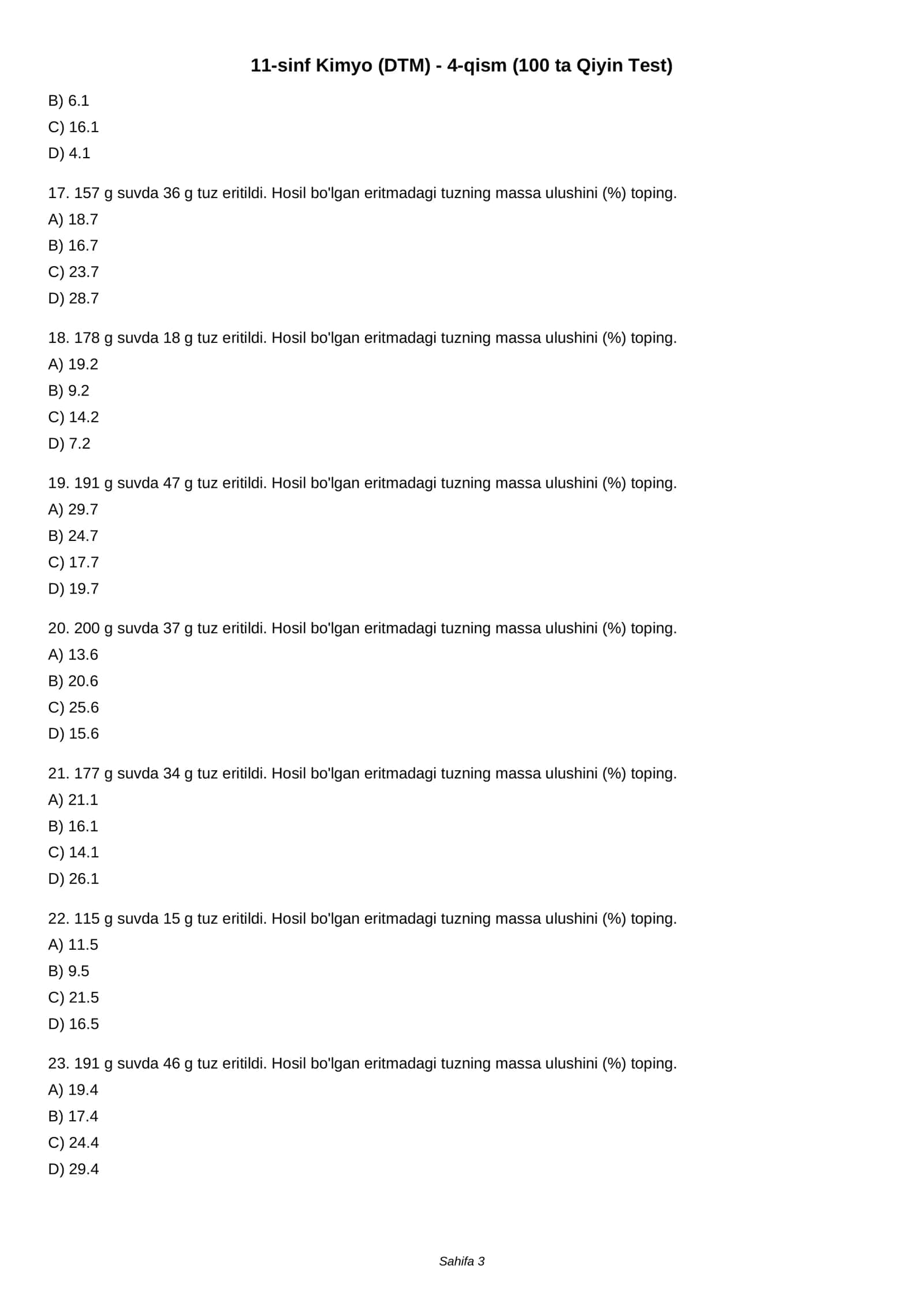 11-sinf Kimyo (DTM) - 4-qism (100 ta Qiyin Test) 3