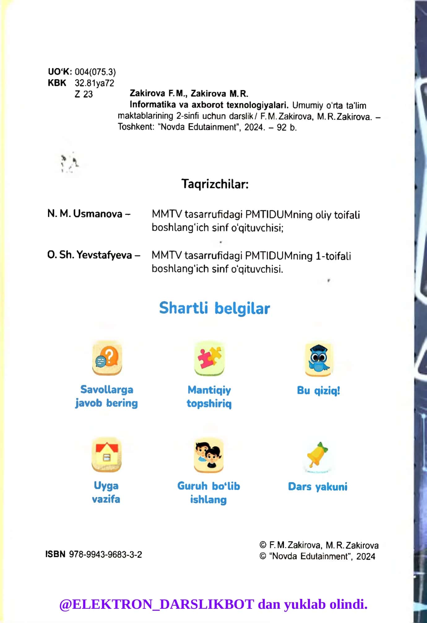 Informatika va axborot texnologiyalari. Umumiy o'rta ta’lim maktablarining 2-sinfi uchun darslik 3