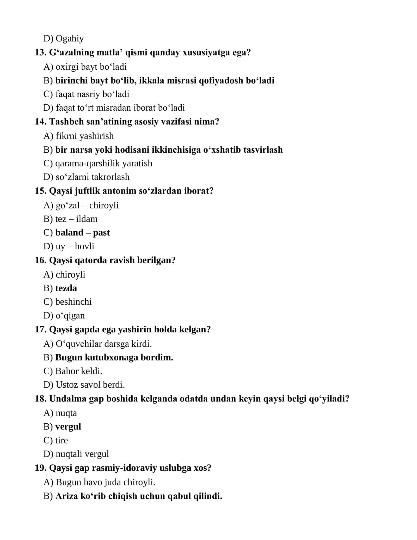Ona tili va adabiyot Asosiy Fanlar Olimpiadasiga 11-sinflar uchun  100 talik  testlar banki (javoblari bilan) 3