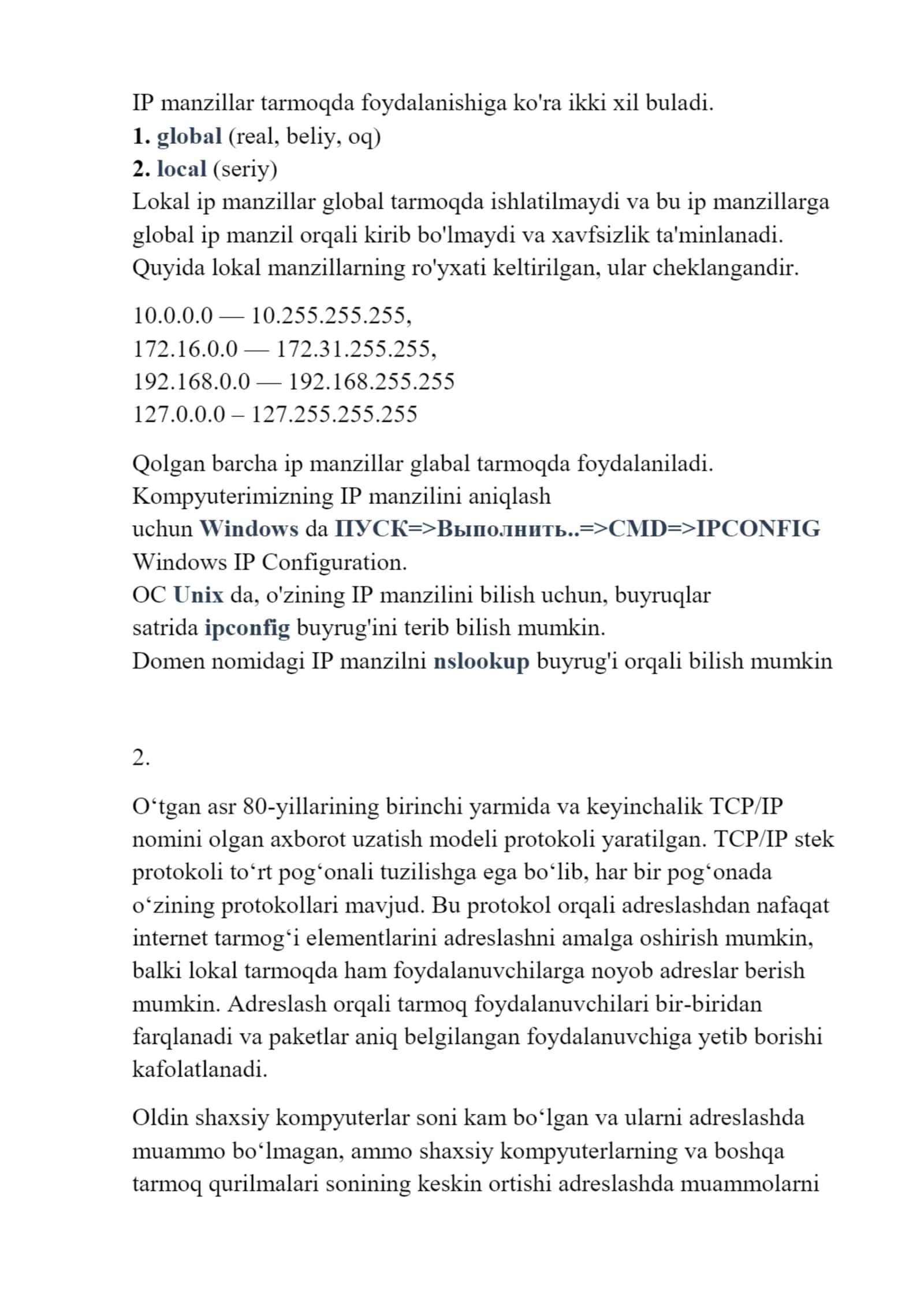 IP adresslar va ularning turlari 3