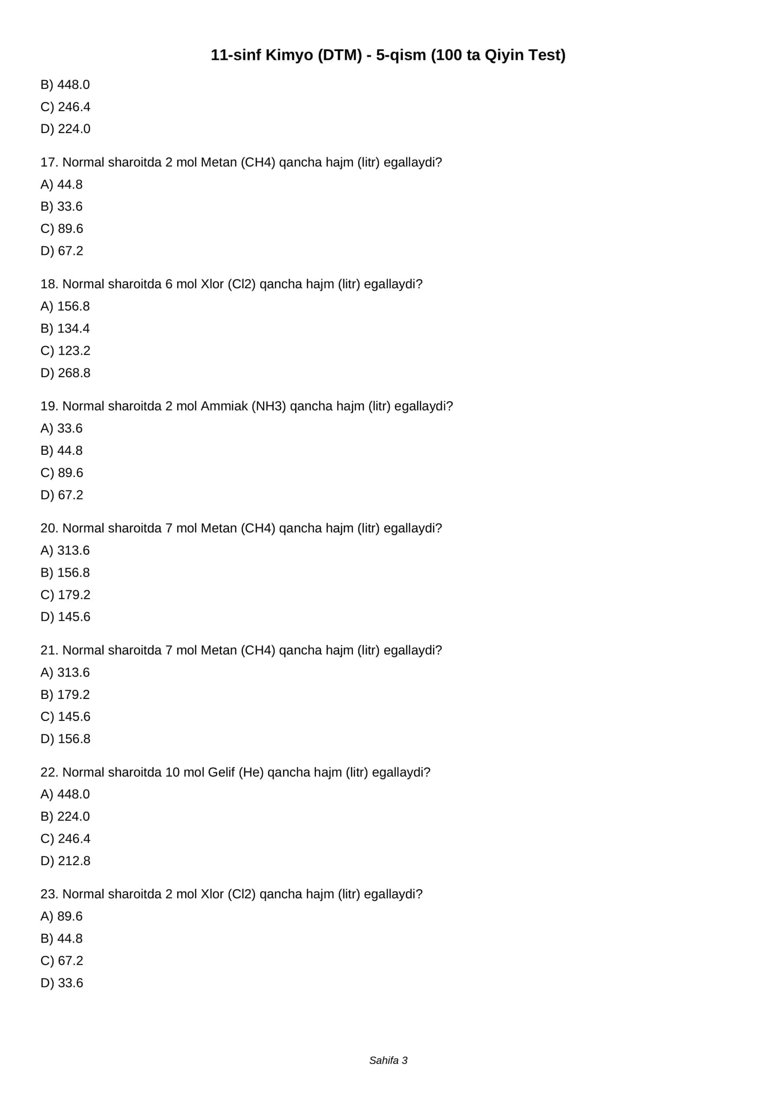 11-sinf Kimyo (DTM) - 5-qism (100 ta Qiyin Test) 3