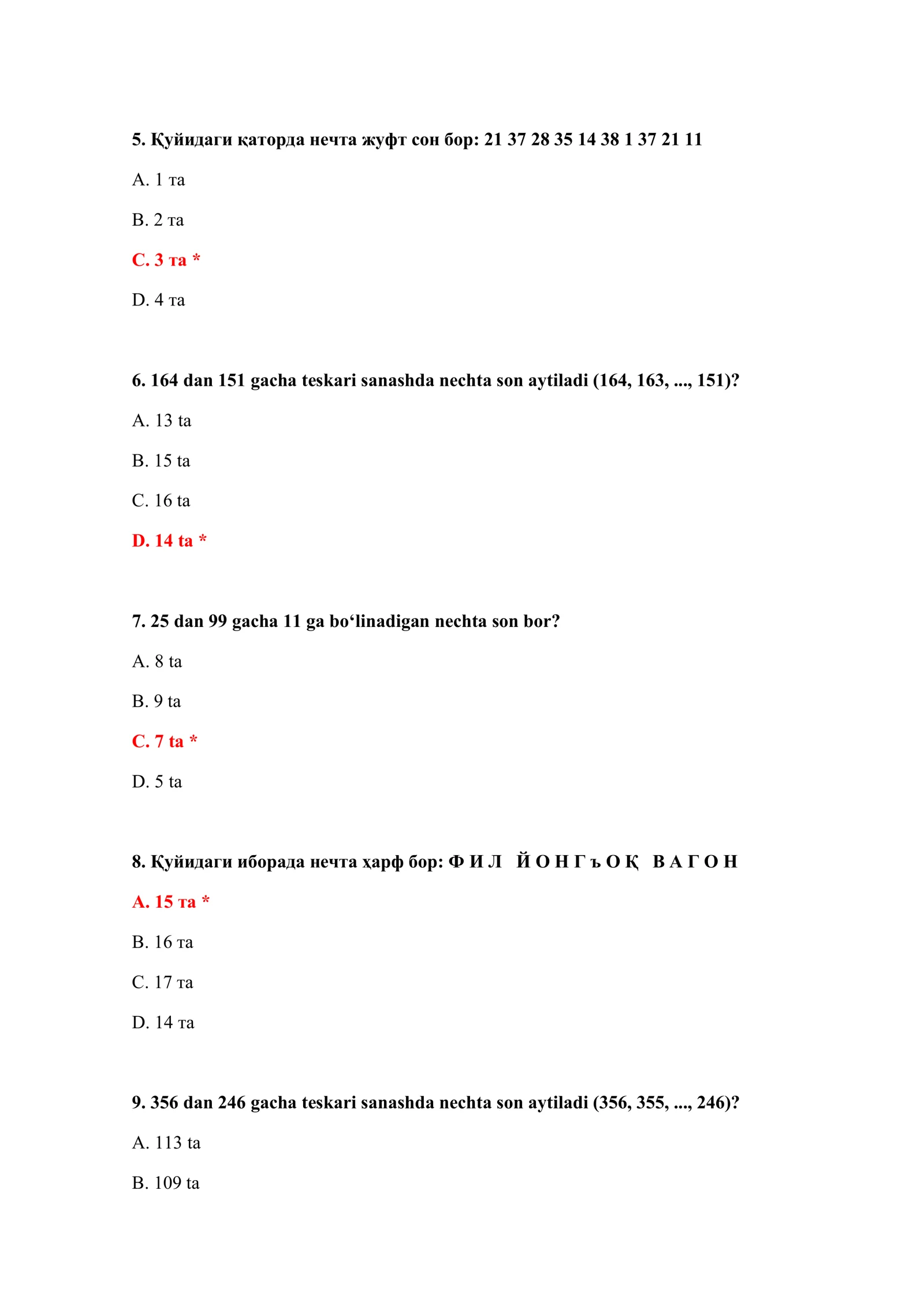 TEST SAVOLLARI VA JAVOBLARI BILAN 3