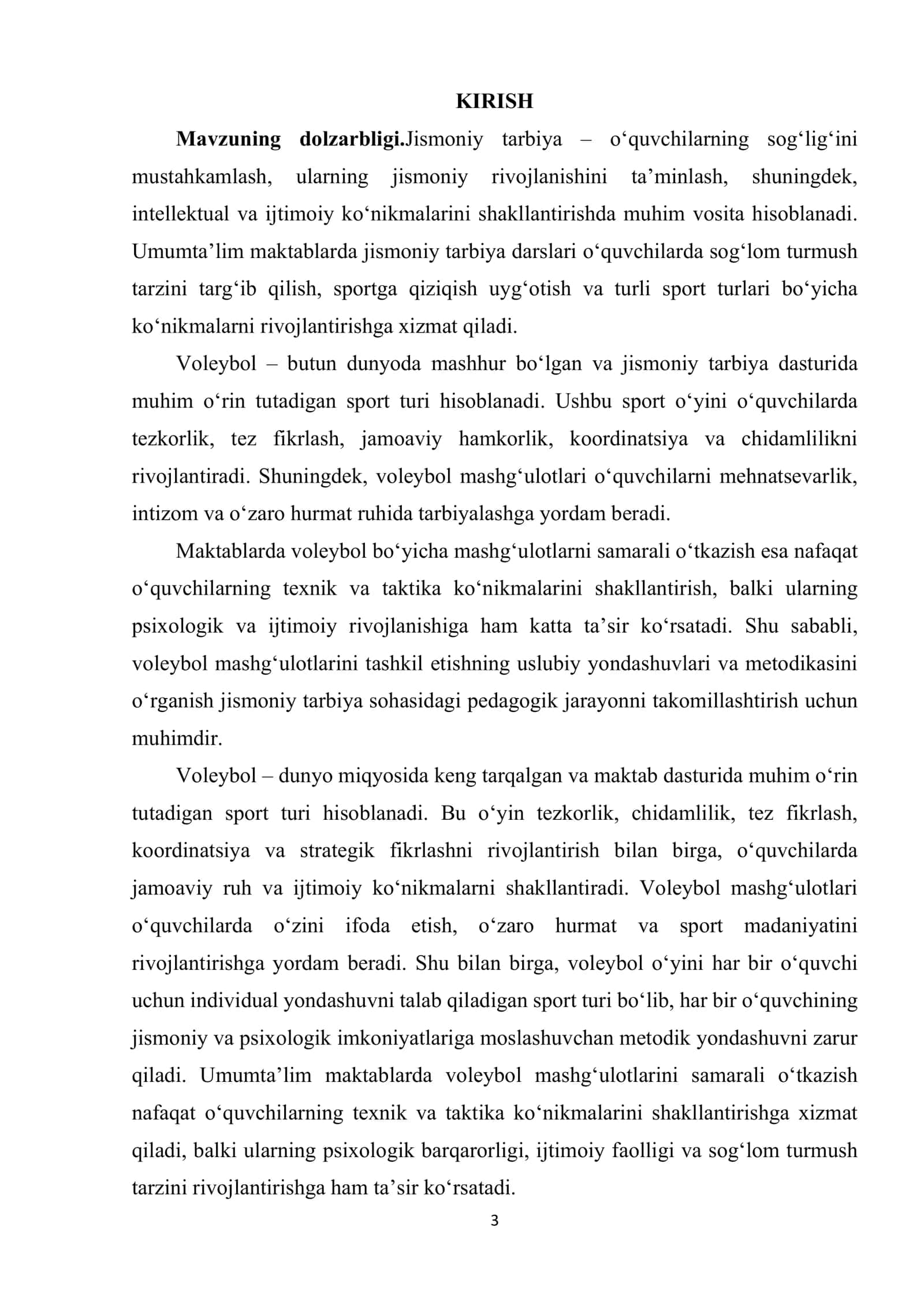 UMUMTA’LIM MAKTABLARNING JISMONIY TARBIYA DARSLARIDA VOLEYBOL BO‘YICHA MASHG‘ULOTLARNI O‘TKAZISH USLUBIYATI 3